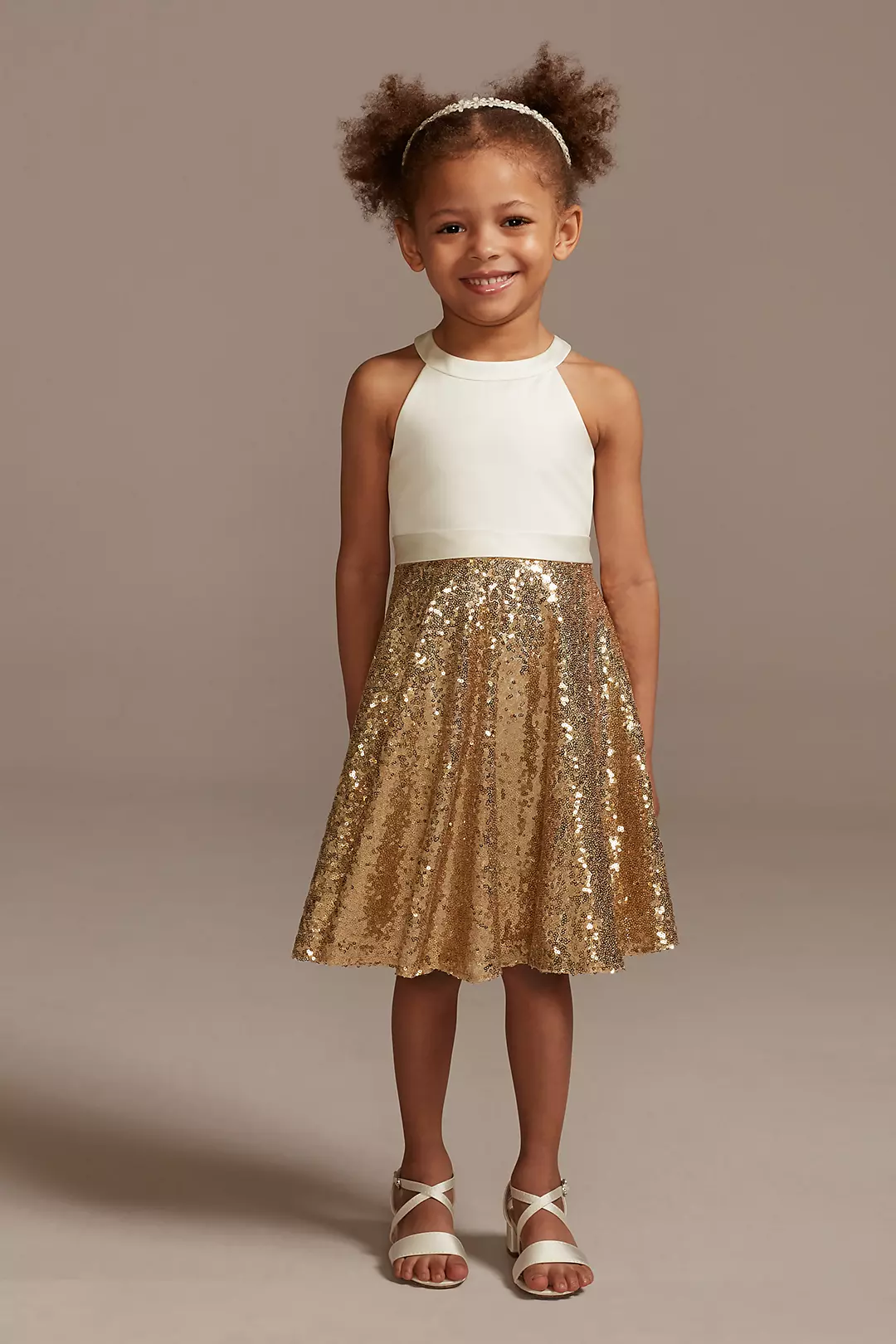 As Is High Neck Sequin Skirt Flower Girl Dress - Image 4