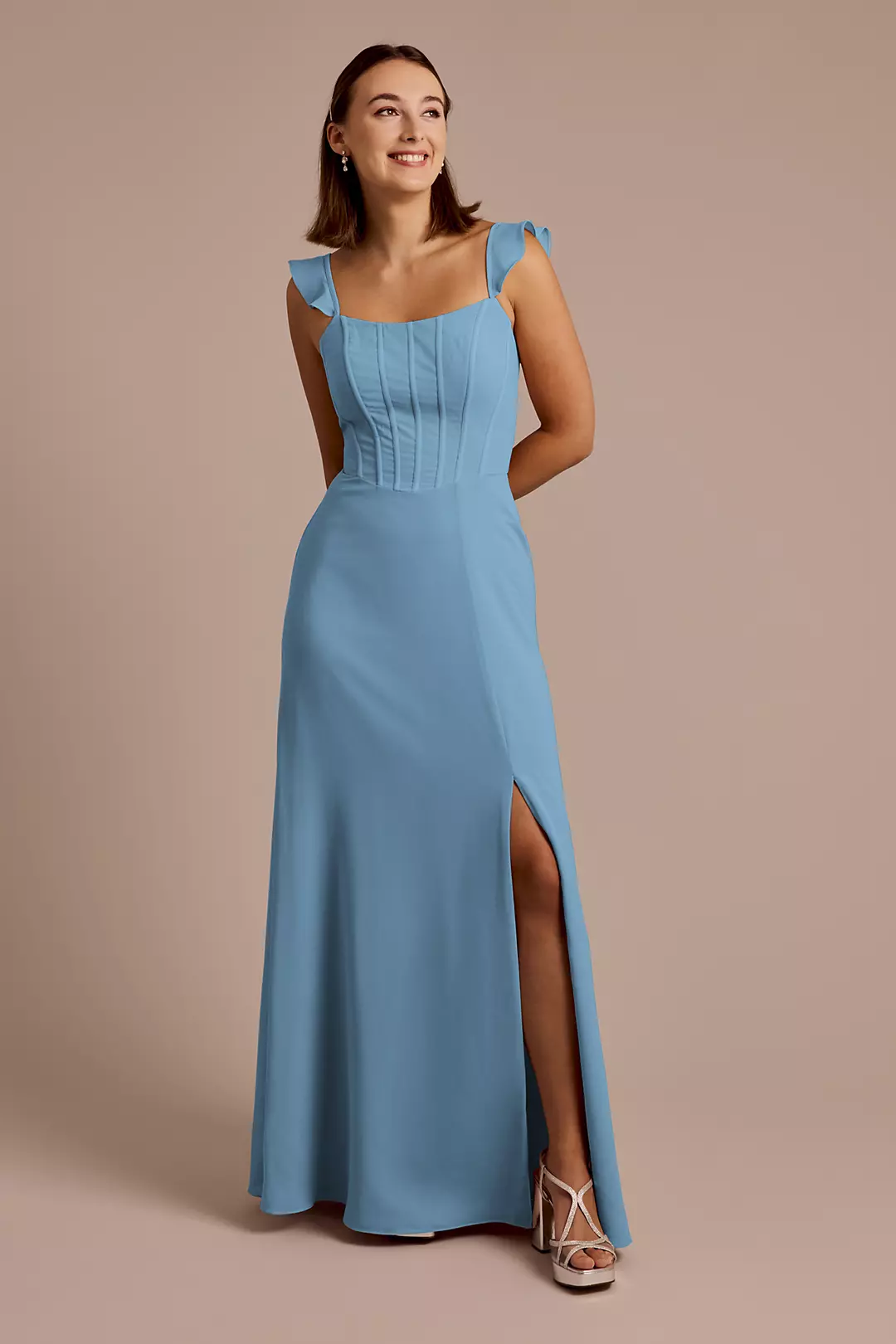 Chiffon Corset Dress with Flutter Sleeves - Image 56
