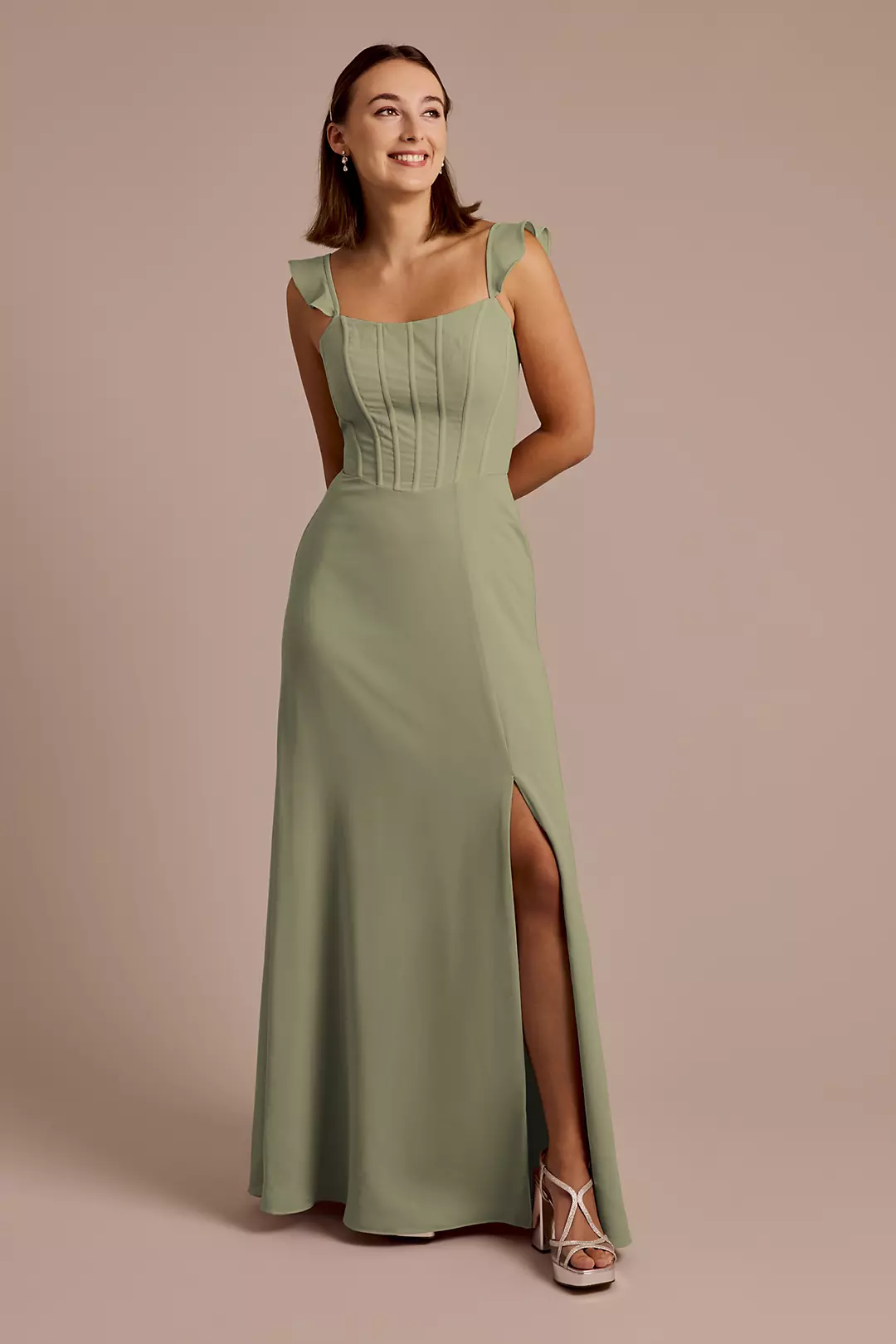 Chiffon Corset Dress with Flutter Sleeves - Image 61