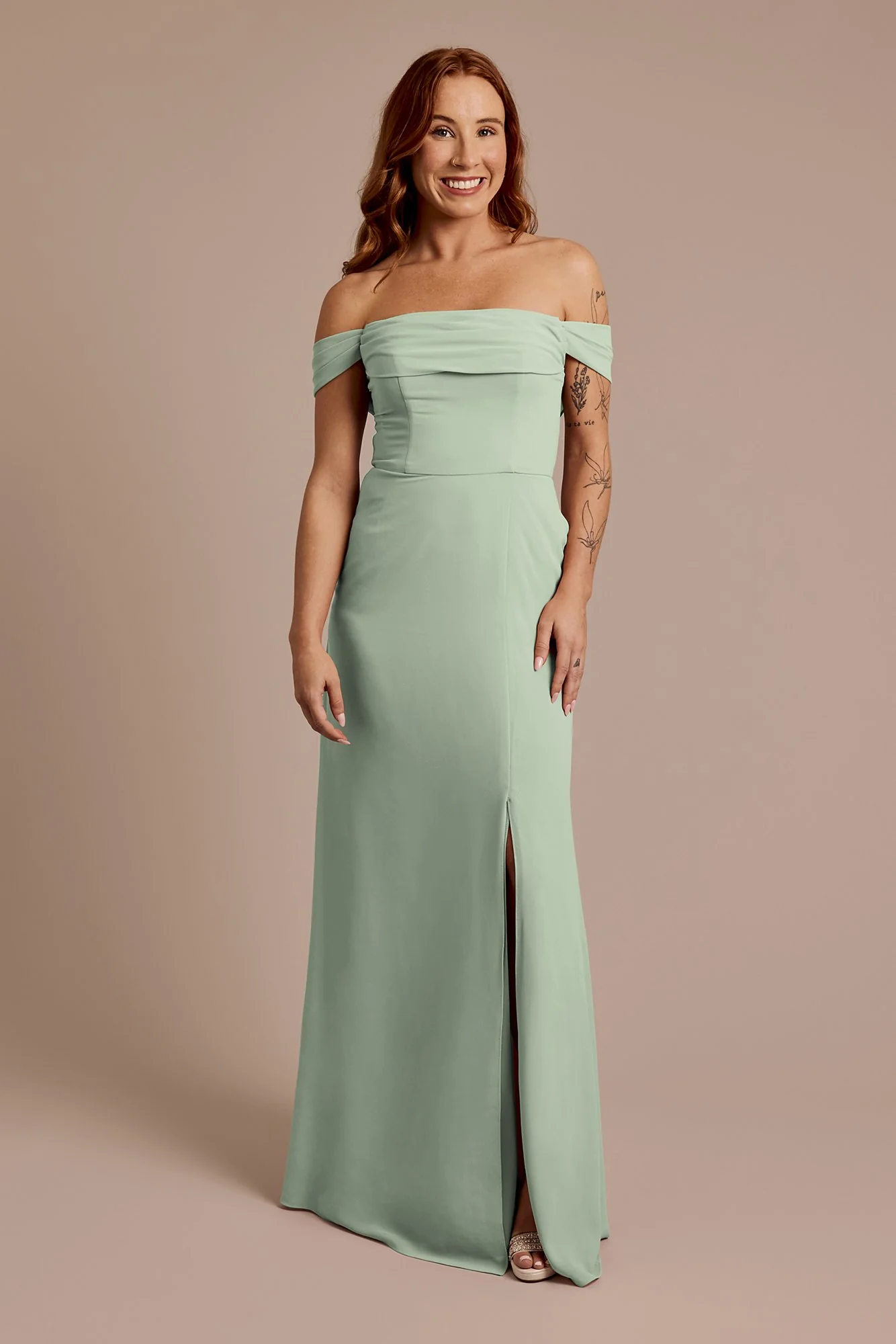 Chiffon Off-the-Shoulder Draped Dress - Image 14