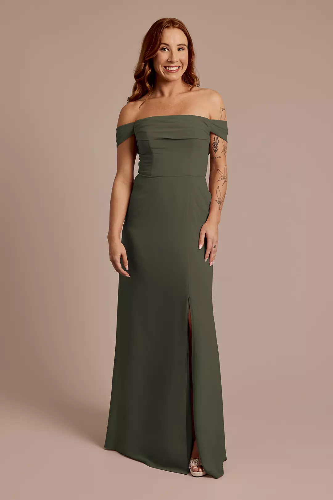 Chiffon Off-the-Shoulder Draped Dress - Image 25
