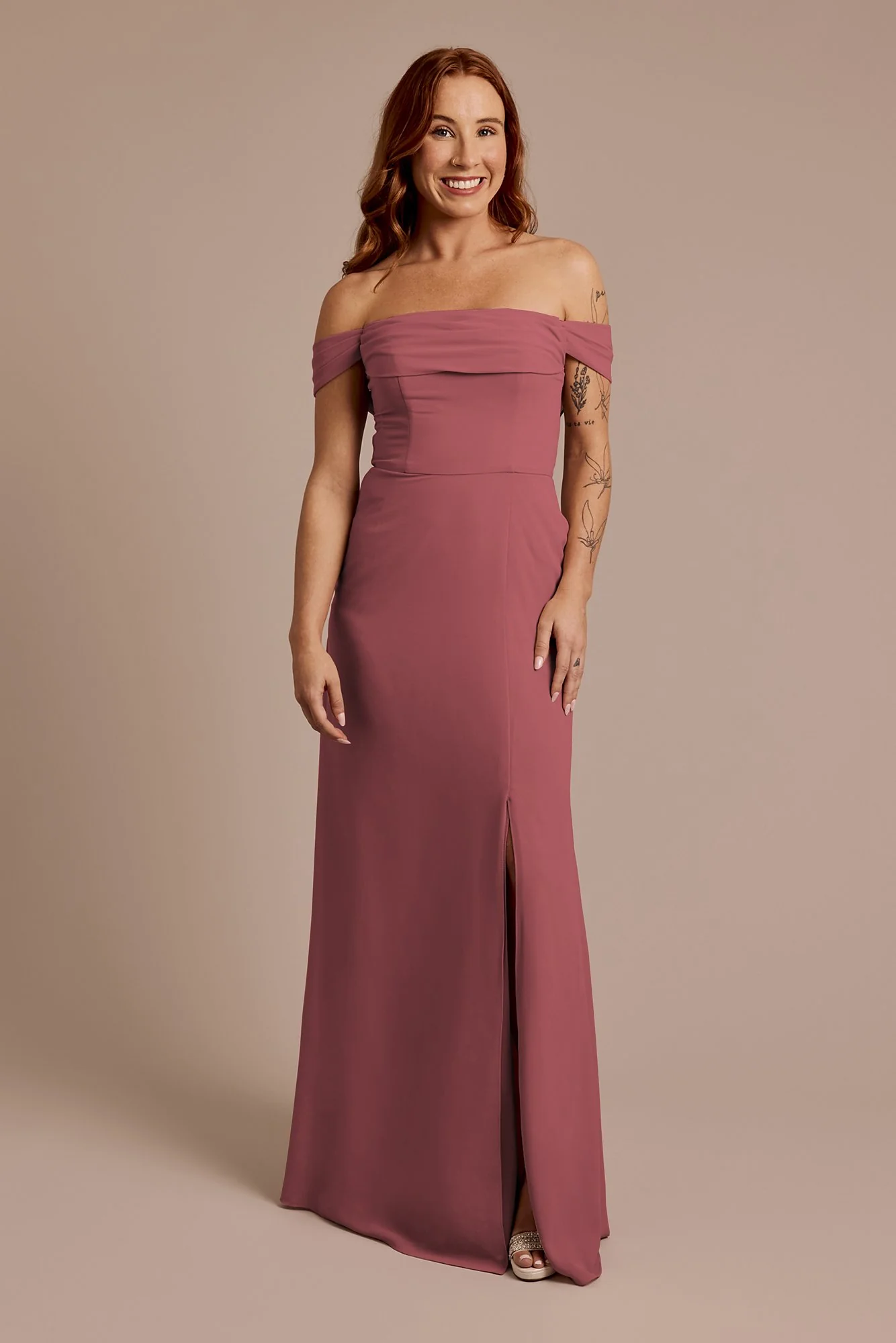 Chiffon Off-the-Shoulder Draped Dress - Image 39