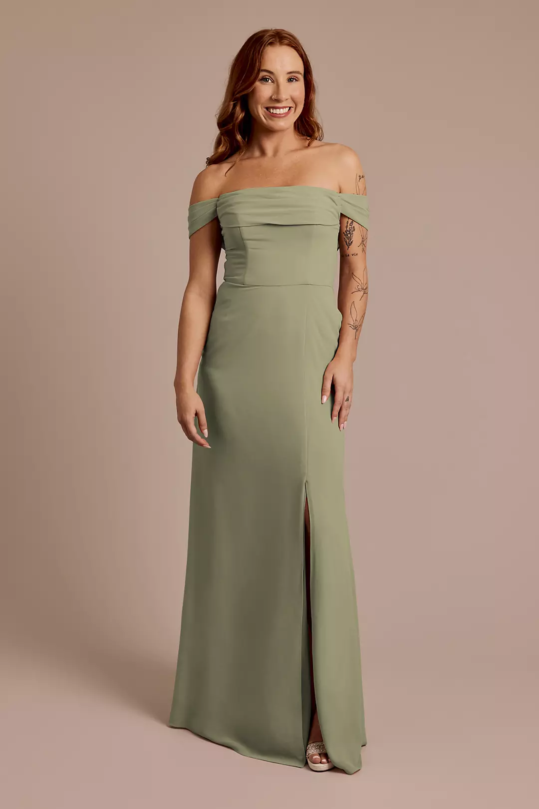 Chiffon Off-the-Shoulder Draped Dress - Image 53