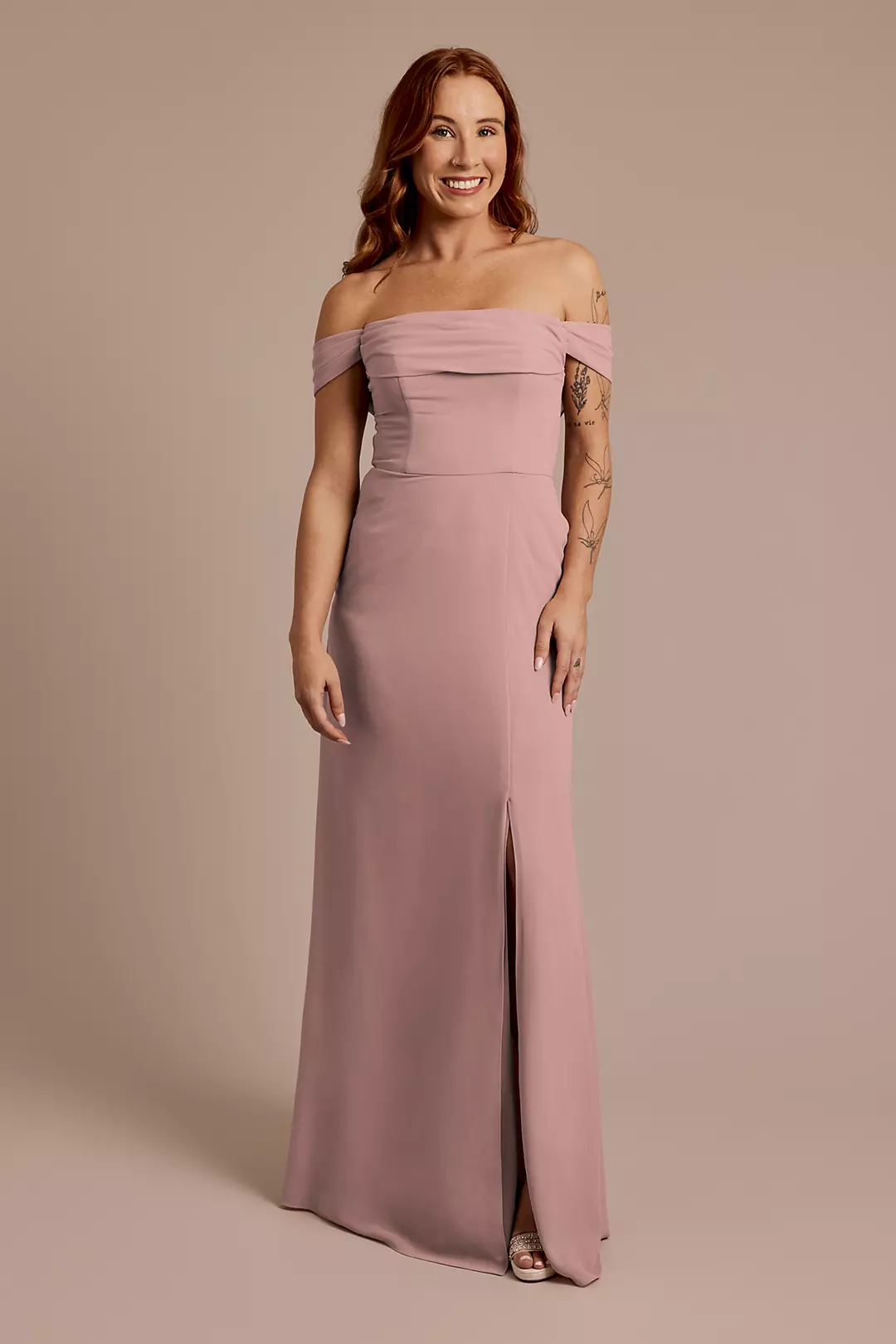 Chiffon Off-the-Shoulder Draped Dress - Image 54