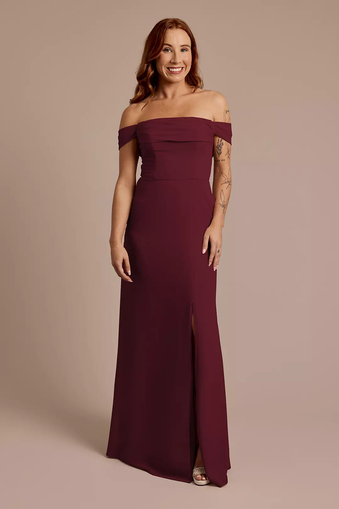 Chiffon Off-the-Shoulder Draped Dress - Image 55