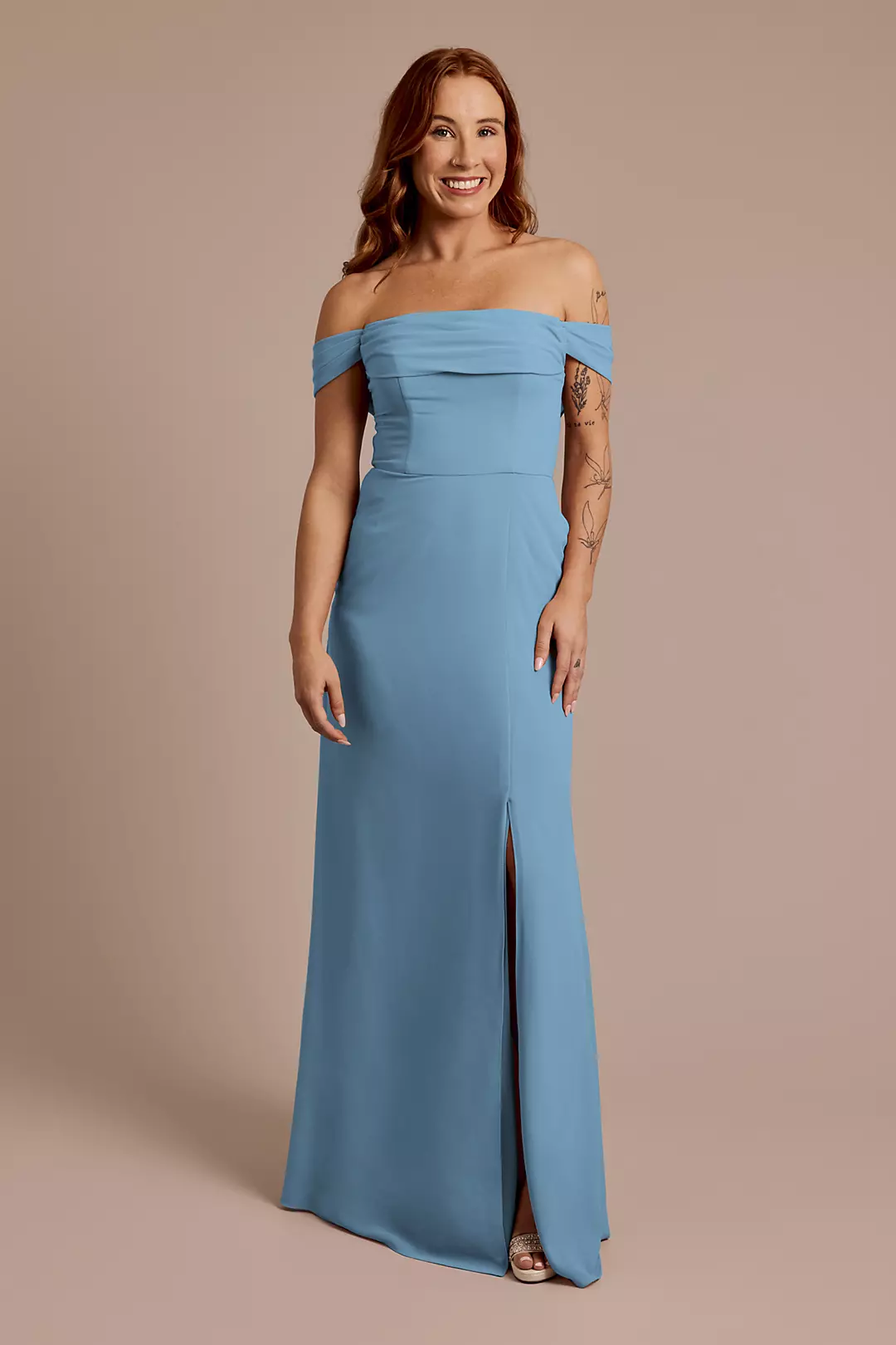 Chiffon Off-the-Shoulder Draped Dress - Image 59