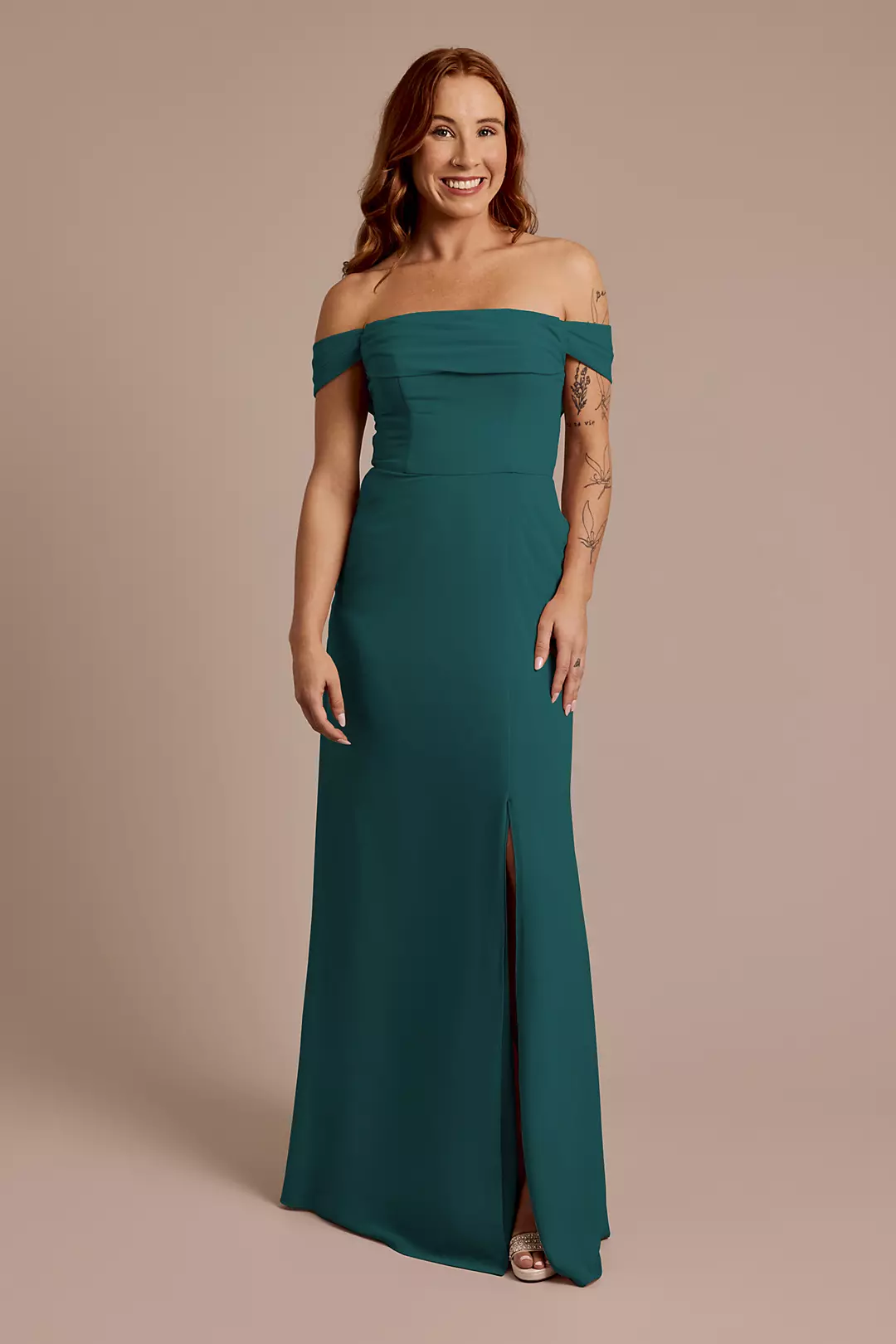 Chiffon Off-the-Shoulder Draped Dress - Image 60