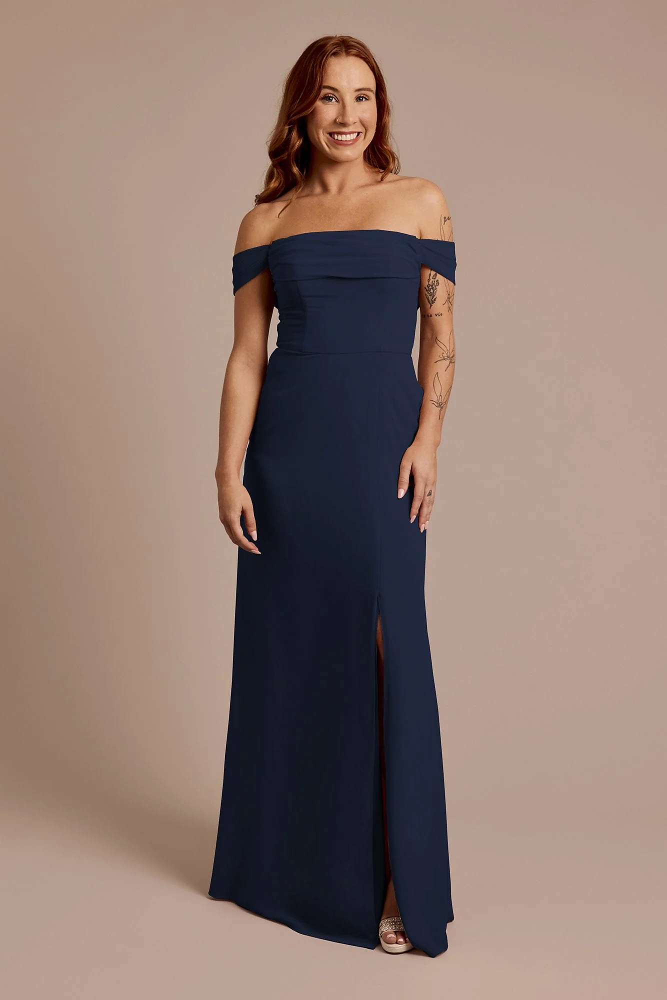 Chiffon Off-the-Shoulder Draped Dress - Image 65