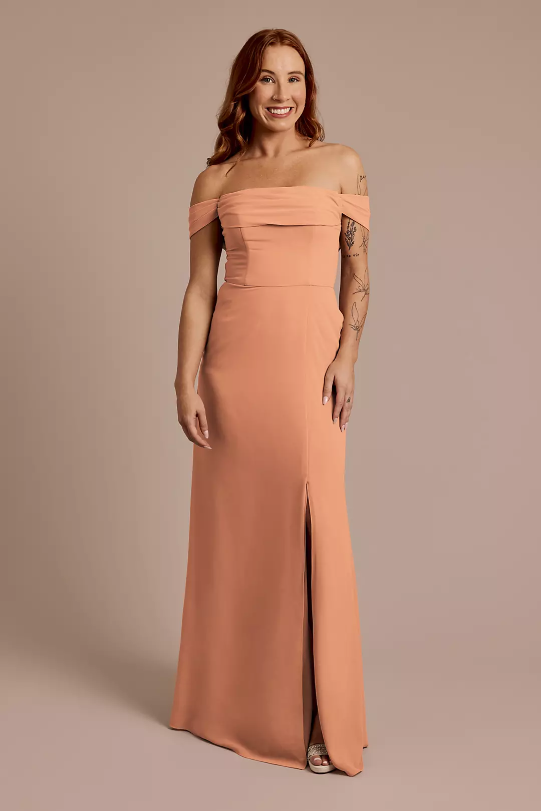 Chiffon Off-the-Shoulder Draped Dress - Image 70