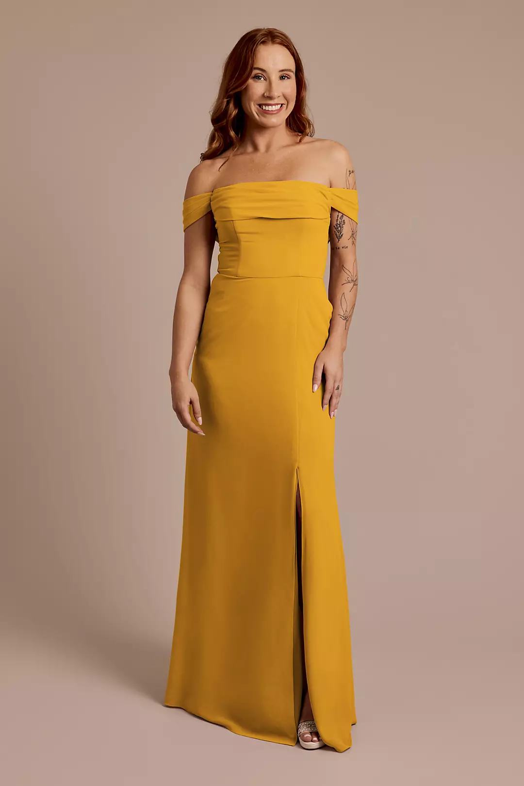 Chiffon Off-the-Shoulder Draped Dress - Image 72