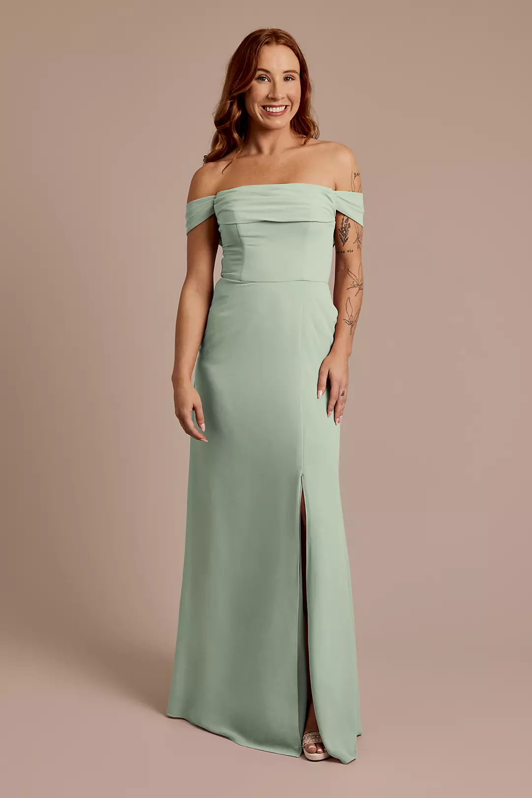 Chiffon Off-the-Shoulder Draped Dress - Image 74