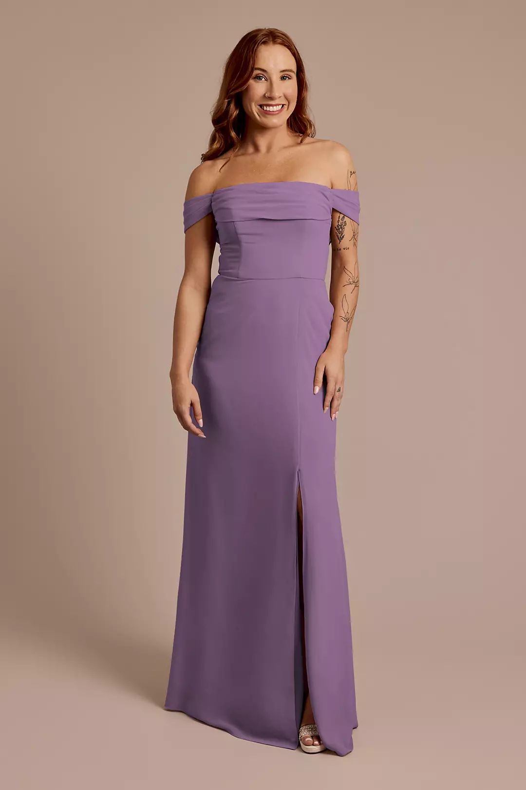 Chiffon Off-the-Shoulder Draped Dress - Image 81