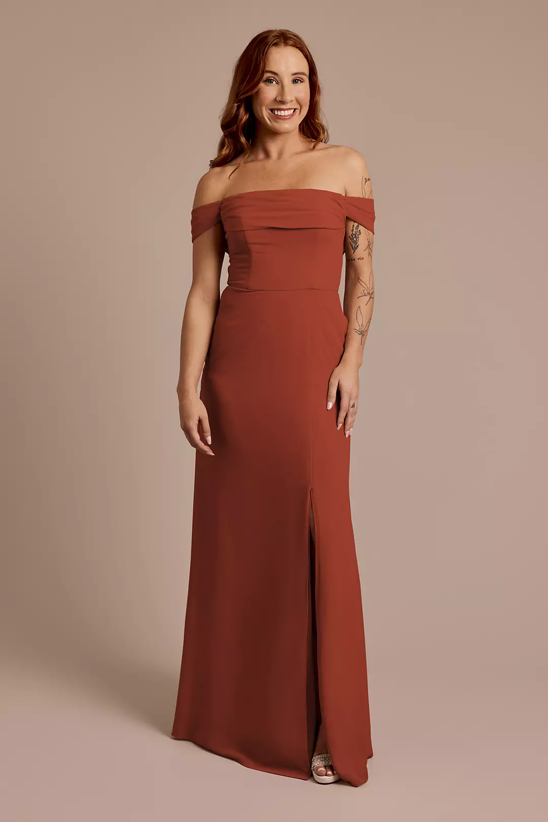 Chiffon Off-the-Shoulder Draped Dress - Image 84