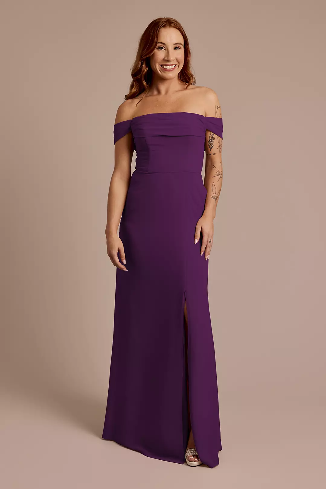 Chiffon Off-the-Shoulder Draped Dress - Image 85