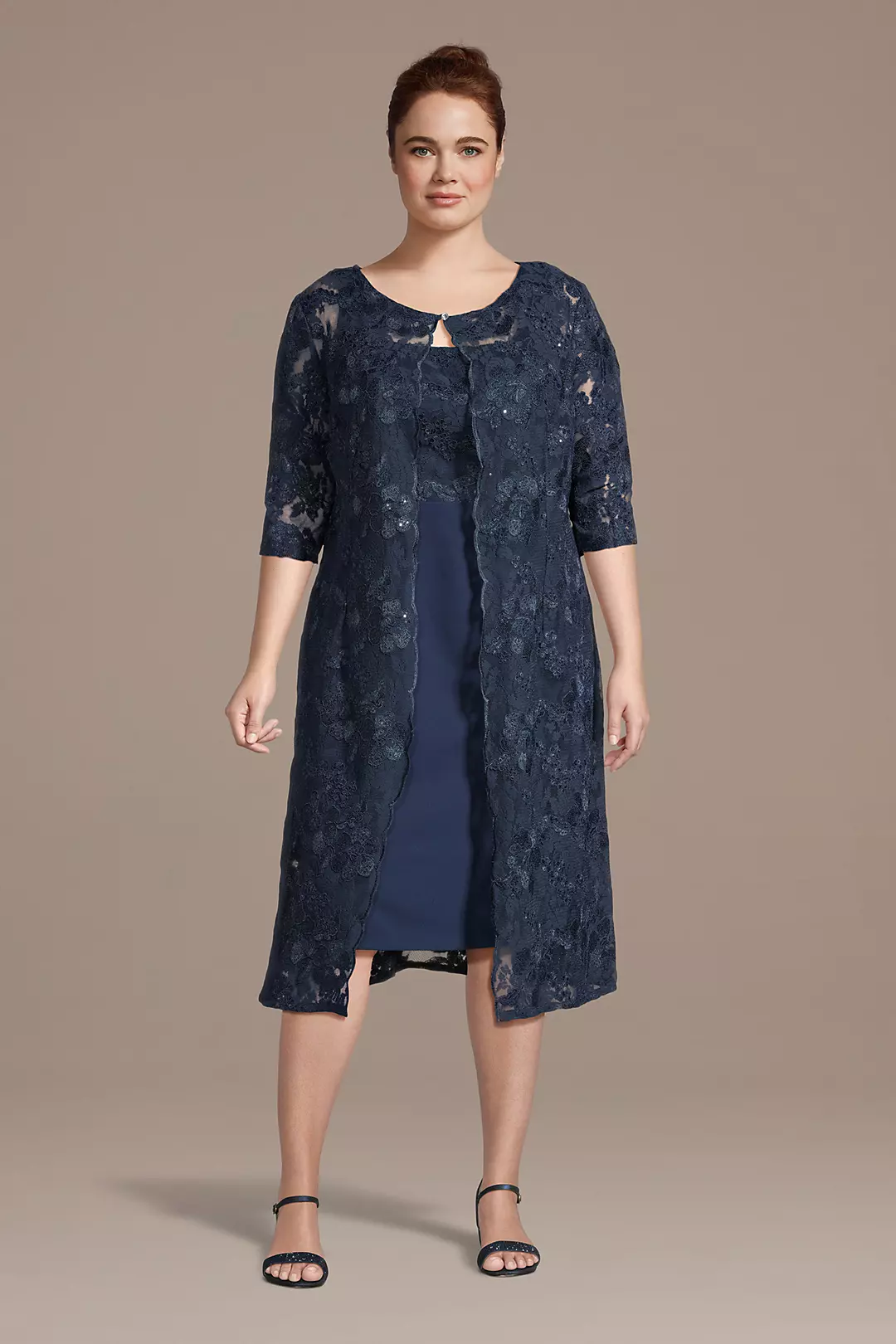 Crepe Sheath Dress with Coordinating Lace Jacket - Image 5