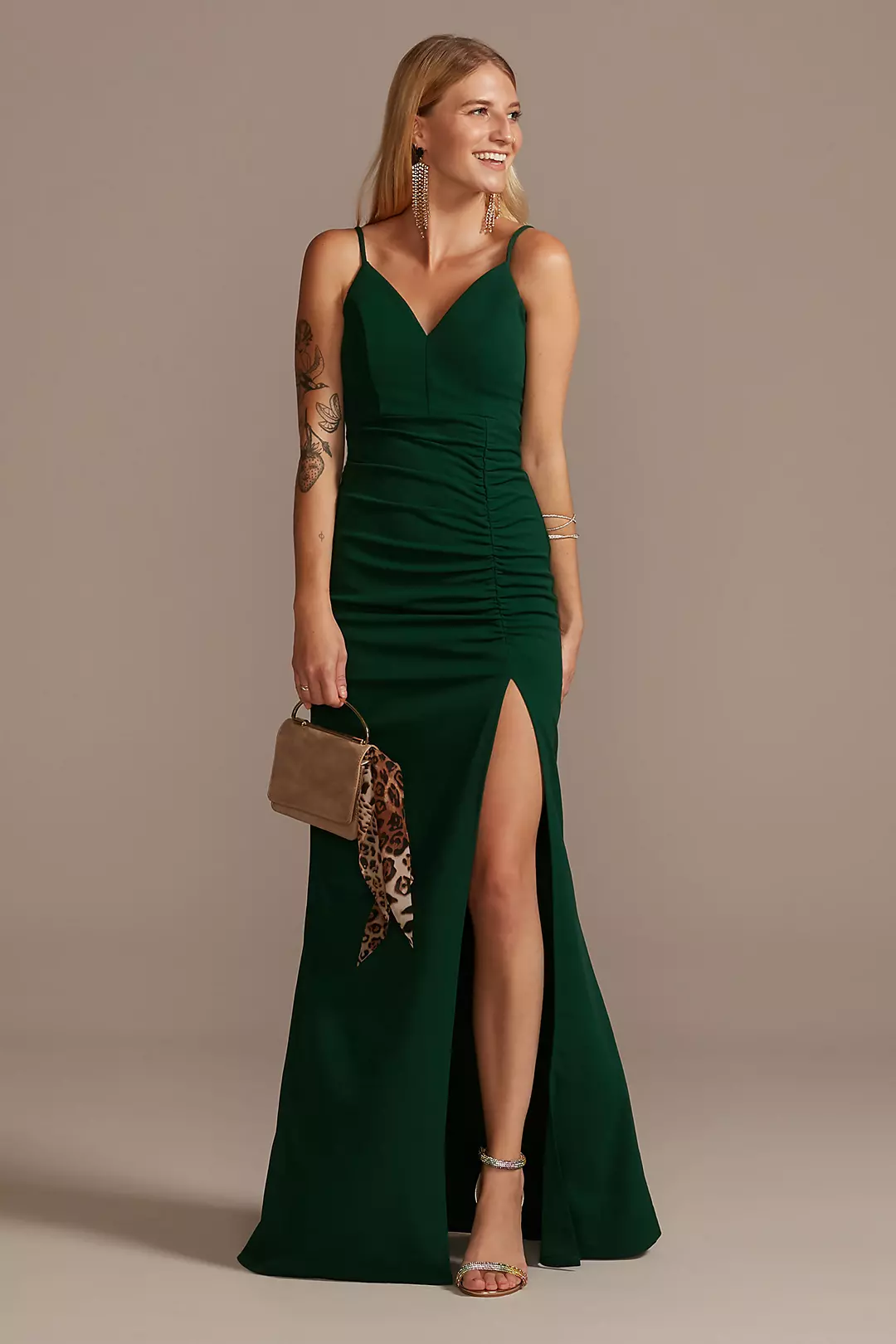 Crepe Spaghetti Strap Gown with Ruching - Image 10