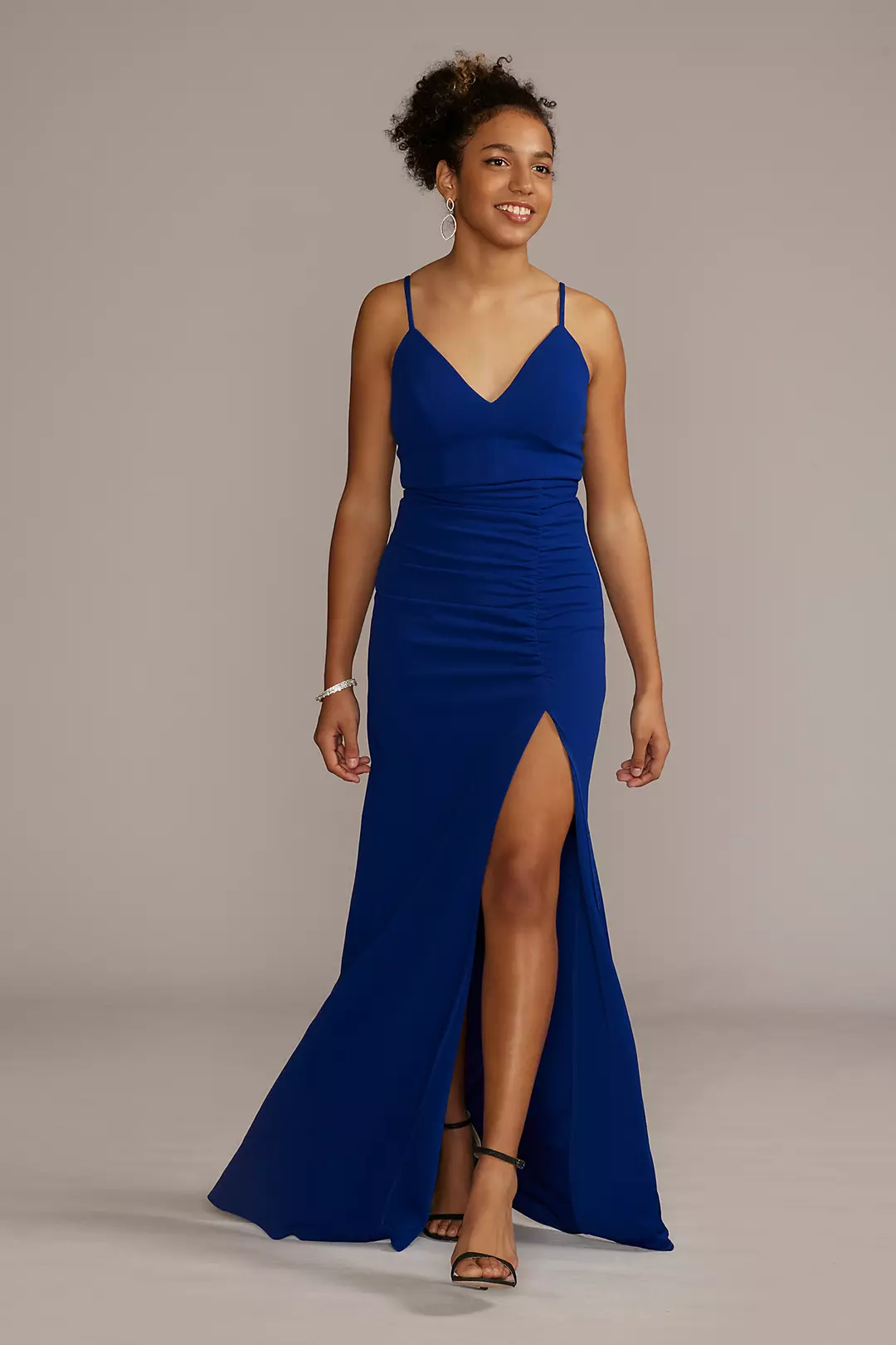 Crepe Spaghetti Strap Gown with Ruching - Image 33