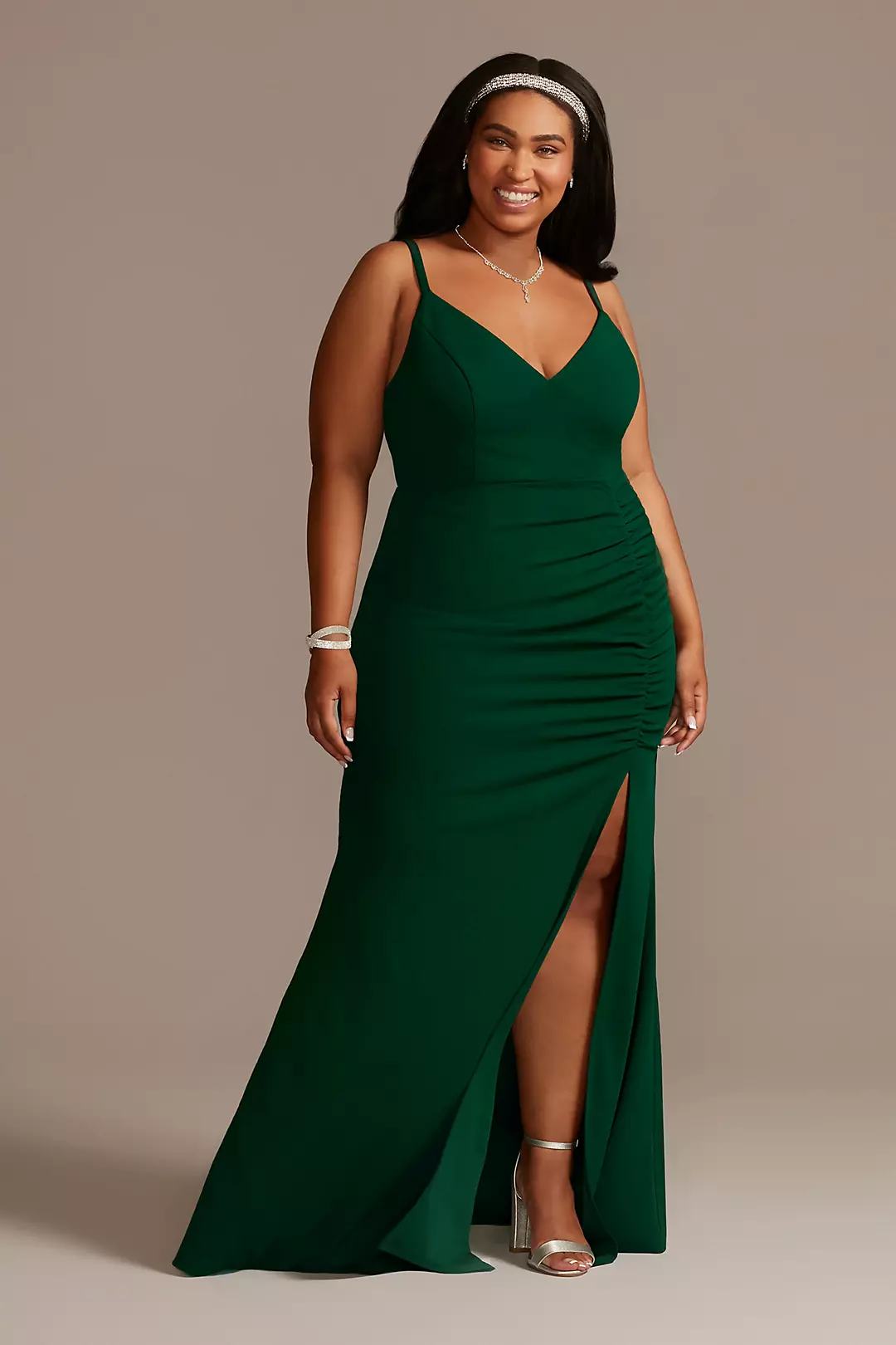 Crepe Spaghetti Strap Gown with Ruching - Image 4