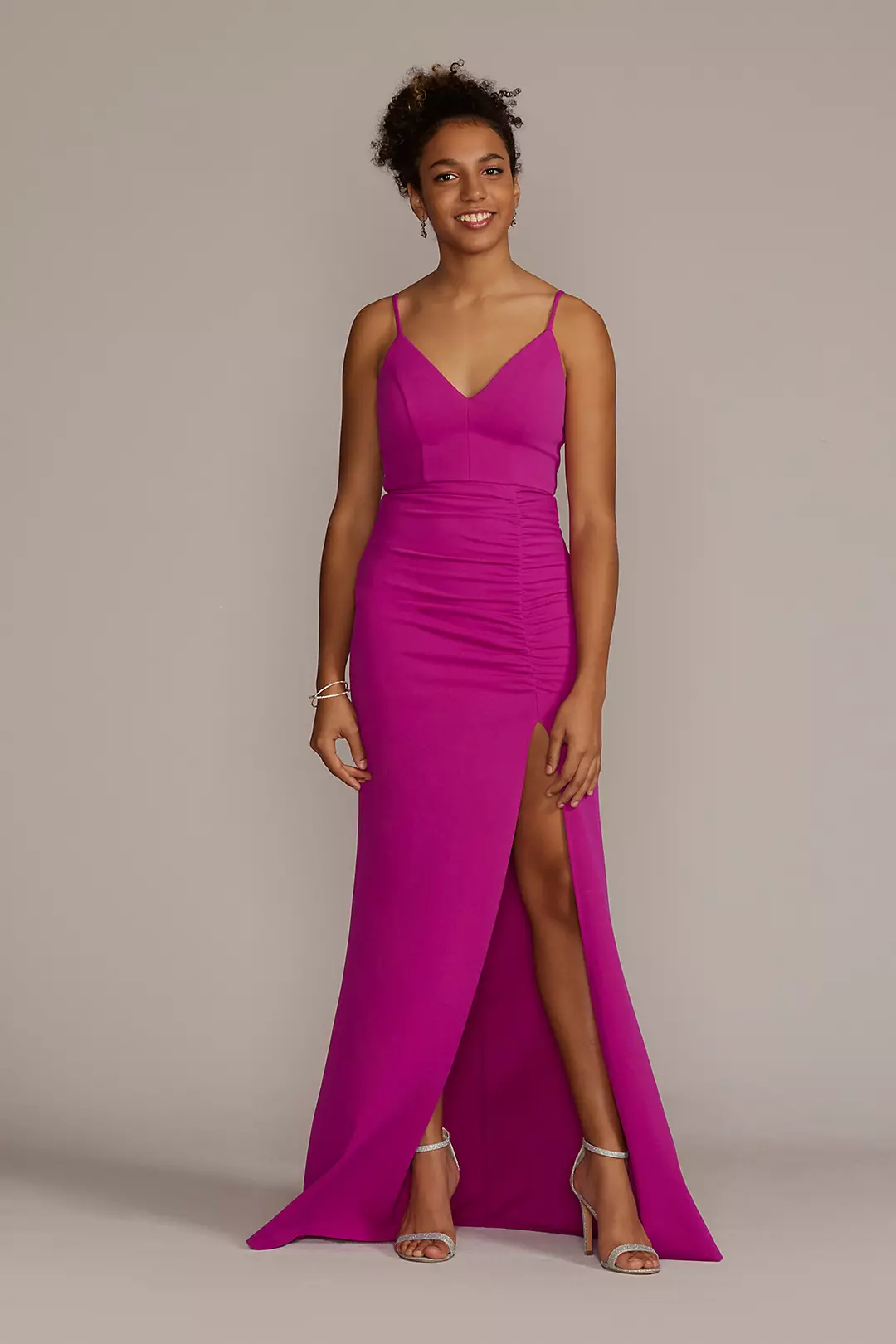 Crepe Spaghetti Strap Gown with Ruching - Image 7