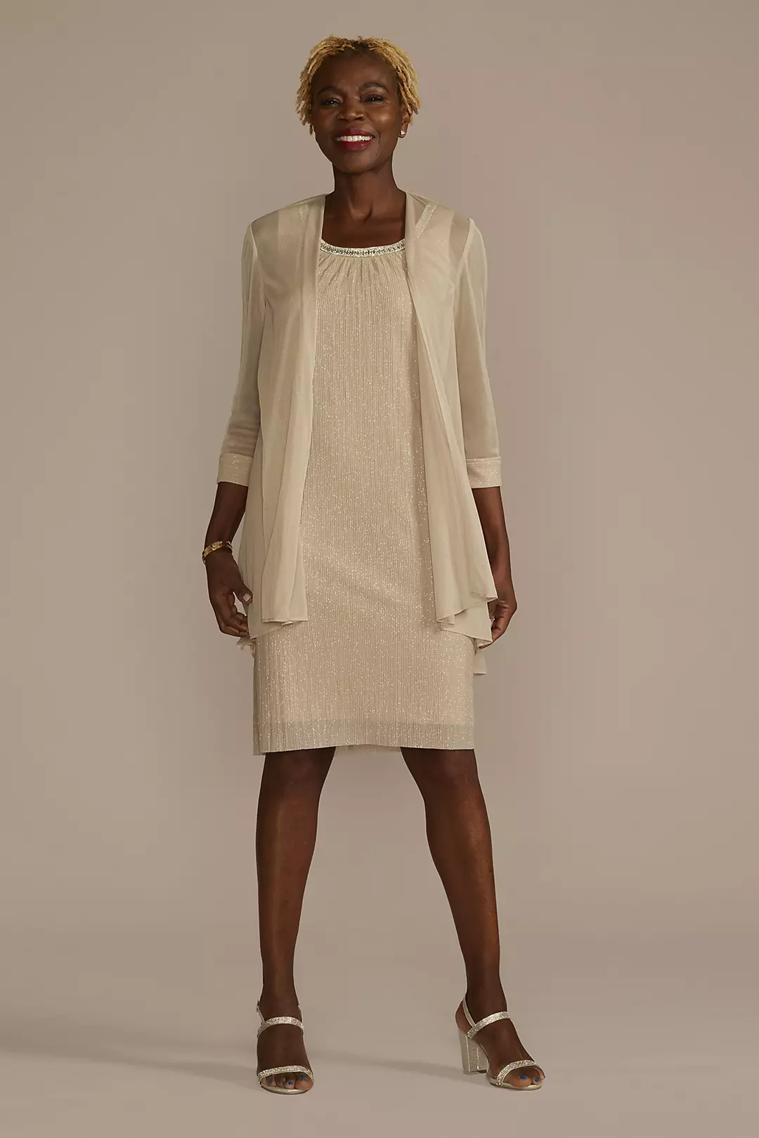 Embellished Scoop Neck Short Jacket Sheath Dress - Image 3