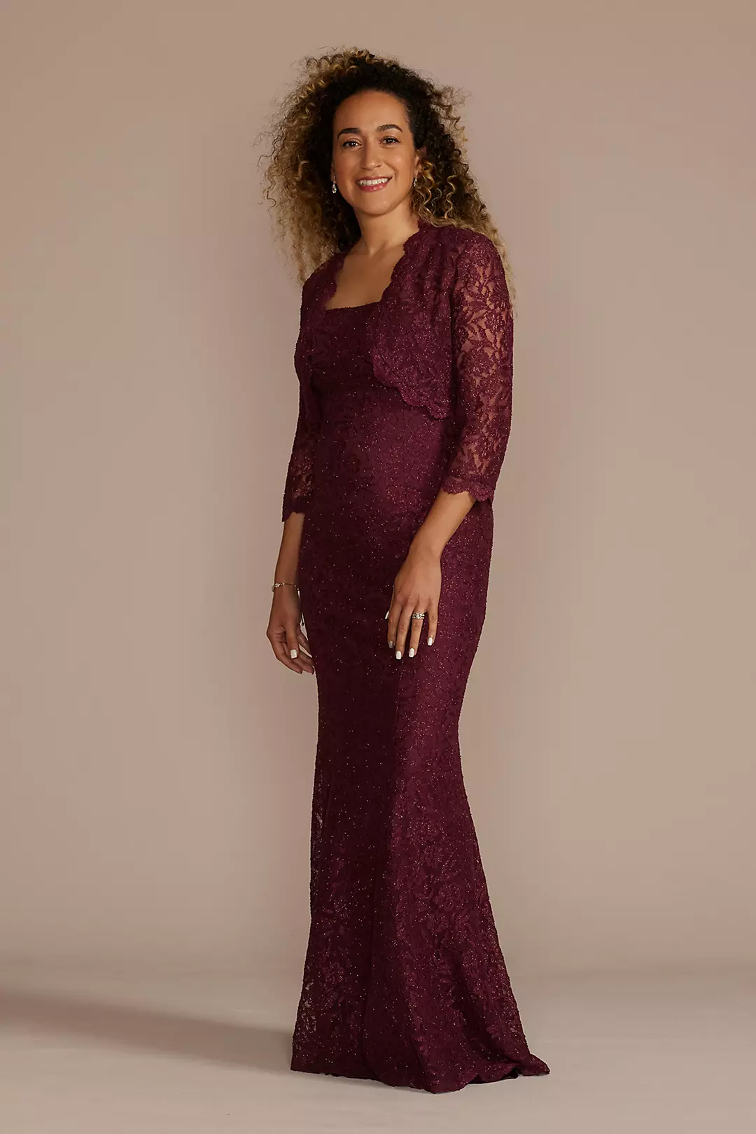 Floor Length Lace Sheath with Bolero Jacket - Image 8