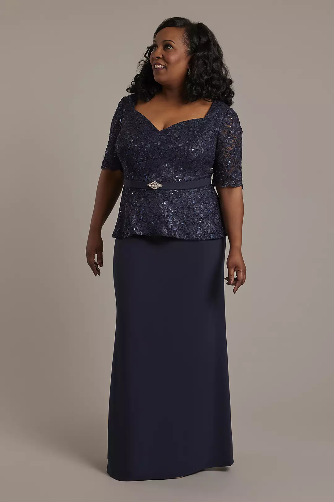 Glitter Lace Peplum Sheath Dress - Image 13