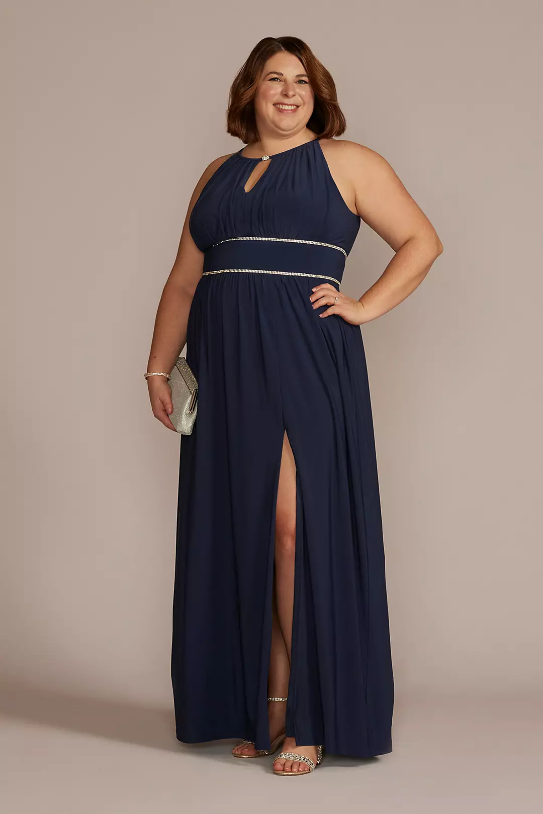 Halter Jersey Knit Gown with Rhinestone Waist - Image 13