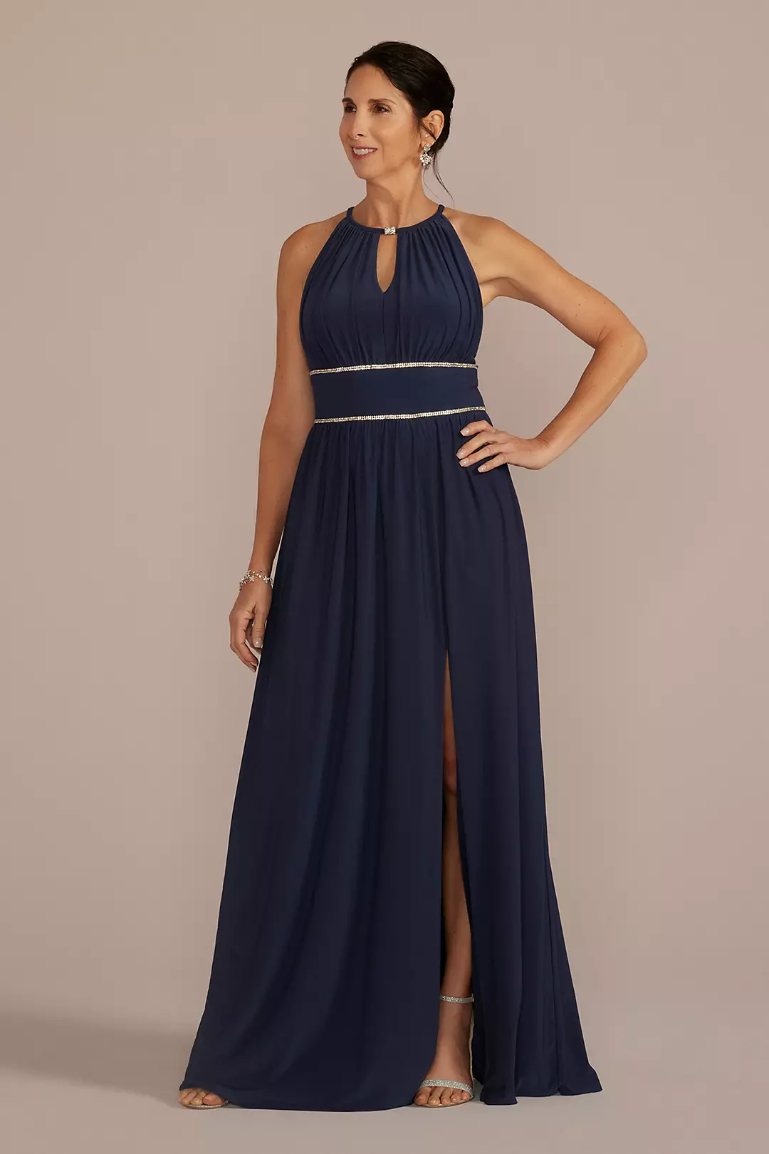 Halter Jersey Knit Gown with Rhinestone Waist - Image 14