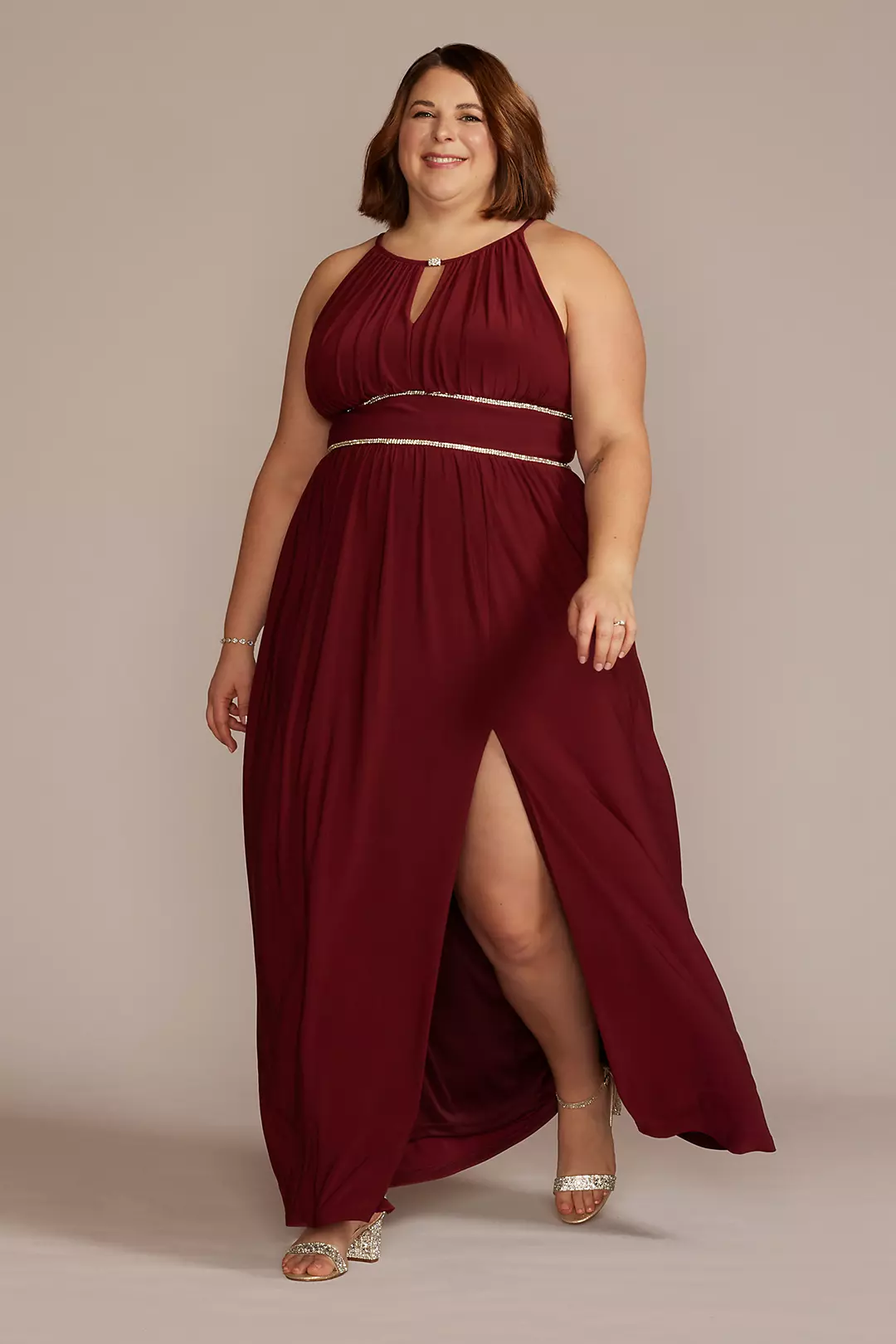 Halter Jersey Knit Gown with Rhinestone Waist - Image 20