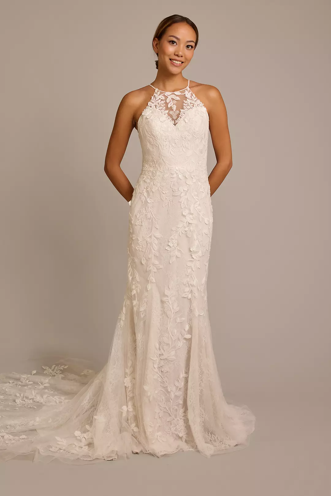 High-Neck Halter Lace Mermaid Wedding Dress - Image 6