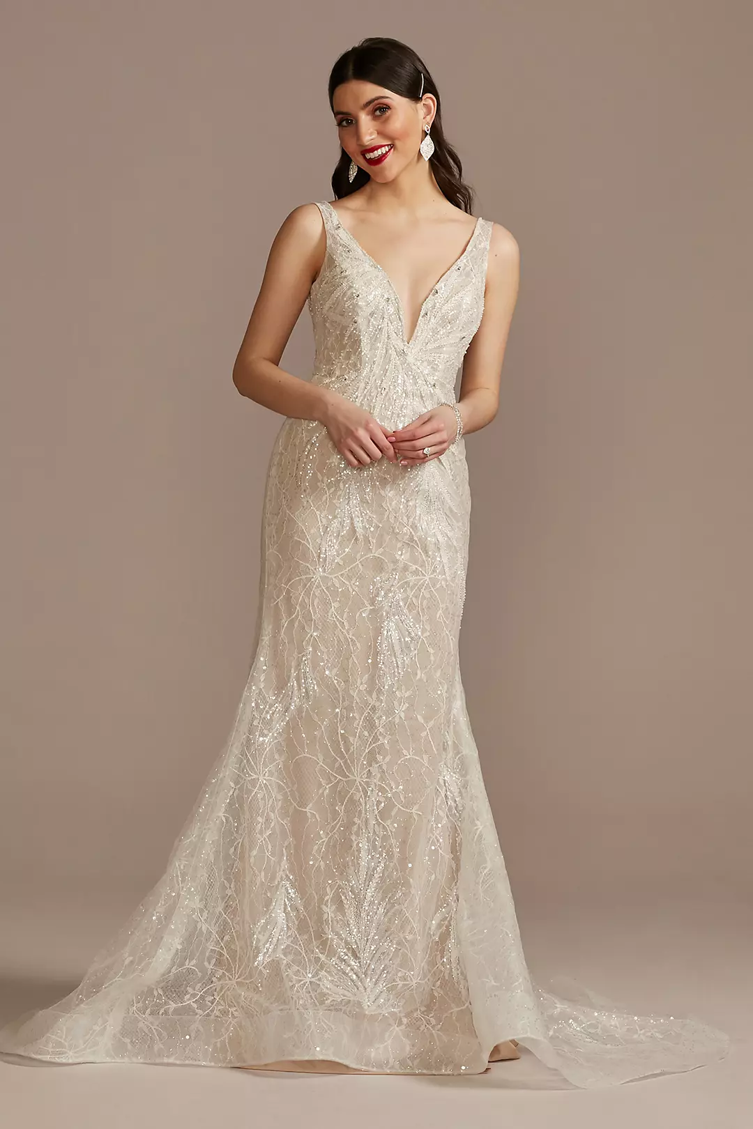 Horsehair Trim Beaded Lace Low Back Wedding Dress - Image 6