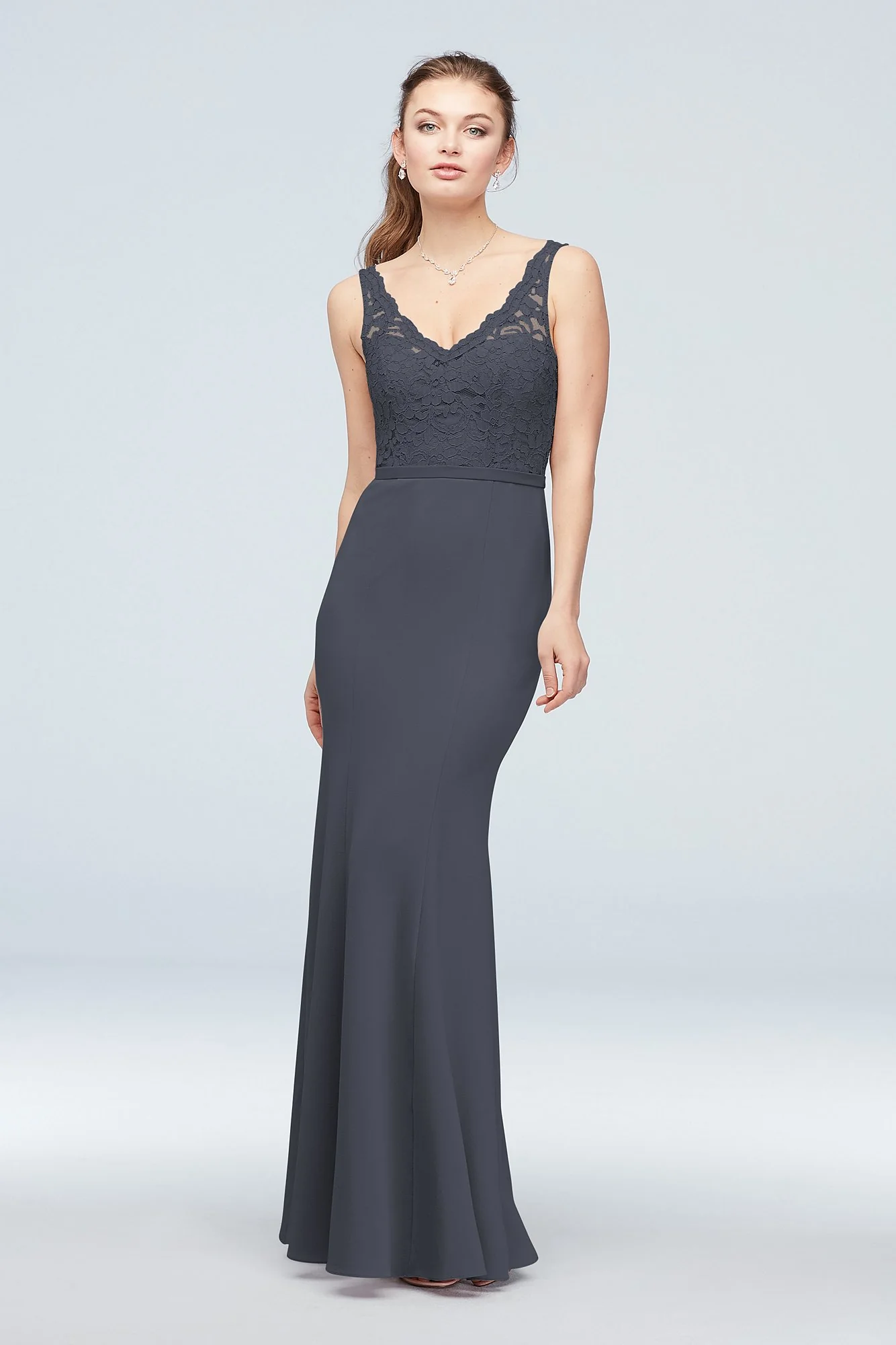 Lace and Stretch Crepe V-Neck Bridesmaid Dress - Image 12
