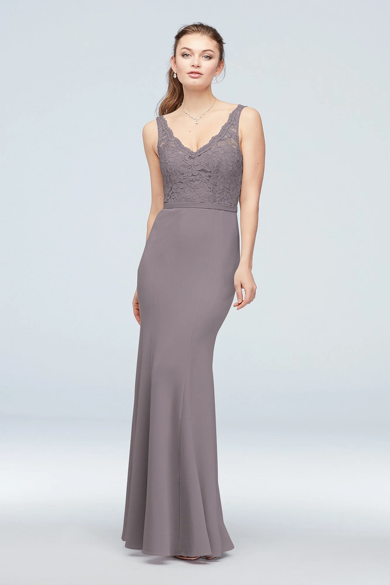 Lace and Stretch Crepe V-Neck Bridesmaid Dress - Image 19