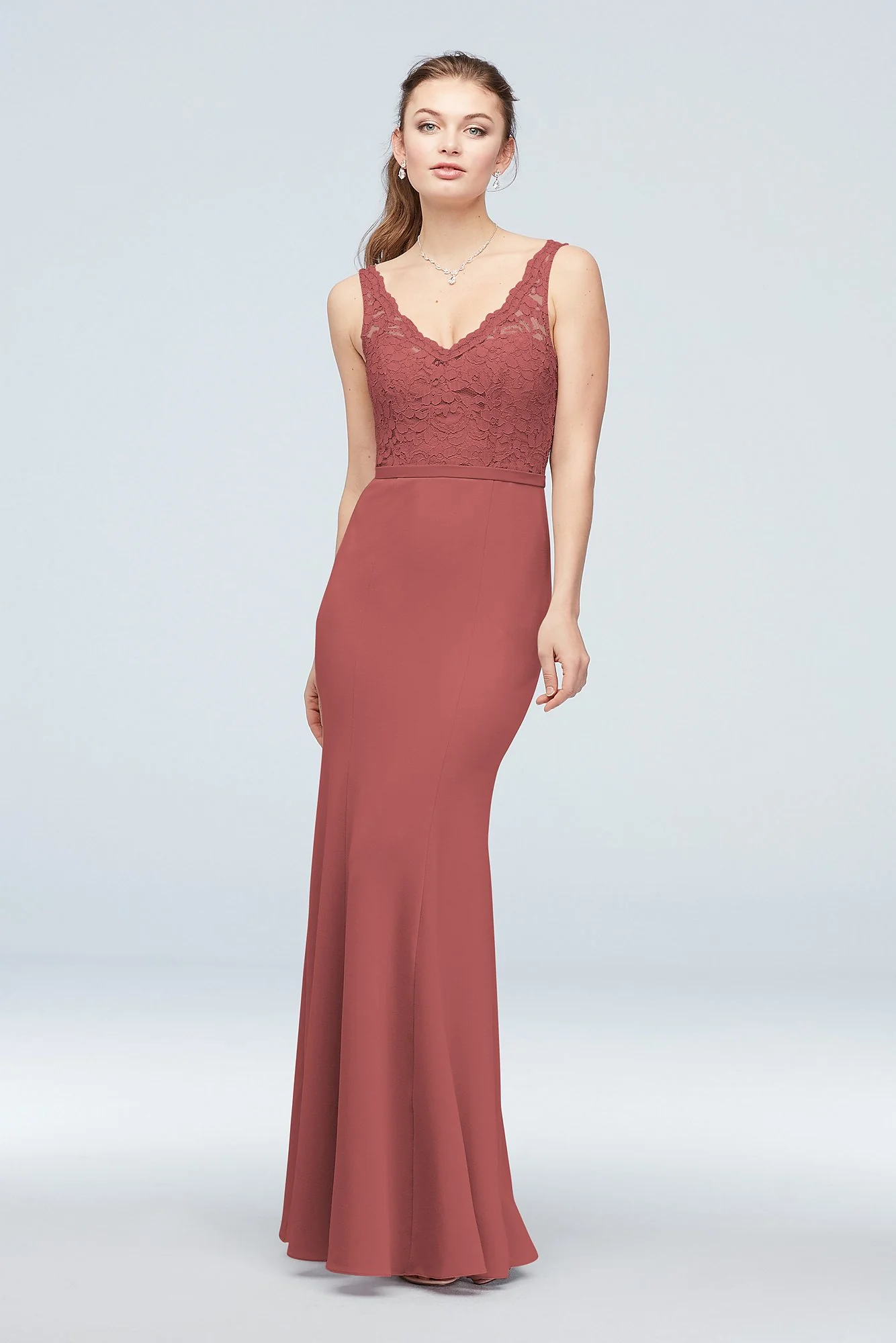 Lace and Stretch Crepe V-Neck Bridesmaid Dress - Image 3