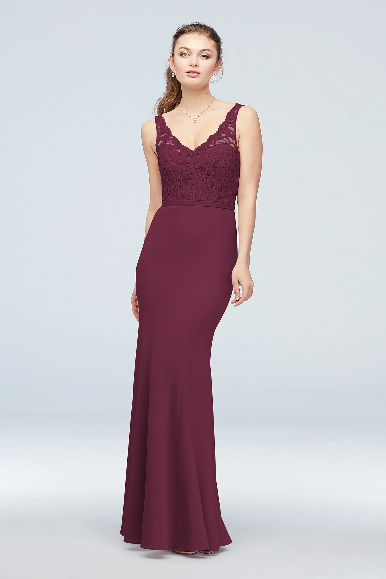 Lace and Stretch Crepe V-Neck Bridesmaid Dress - Image 32