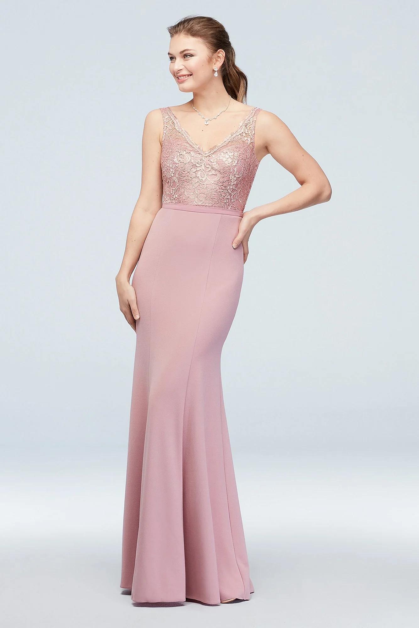 Lace and Stretch Crepe V-Neck Bridesmaid Dress - Image 36