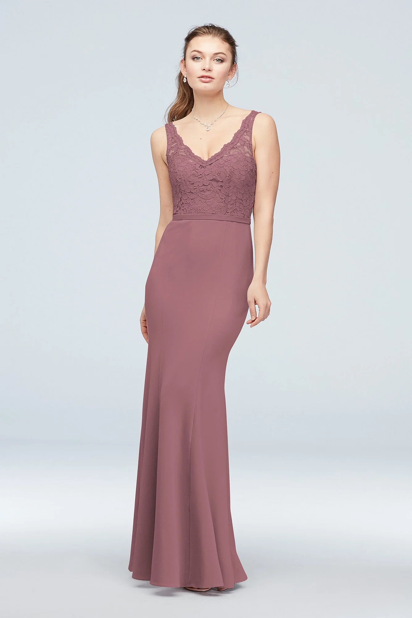 Lace and Stretch Crepe V-Neck Bridesmaid Dress - Image 38