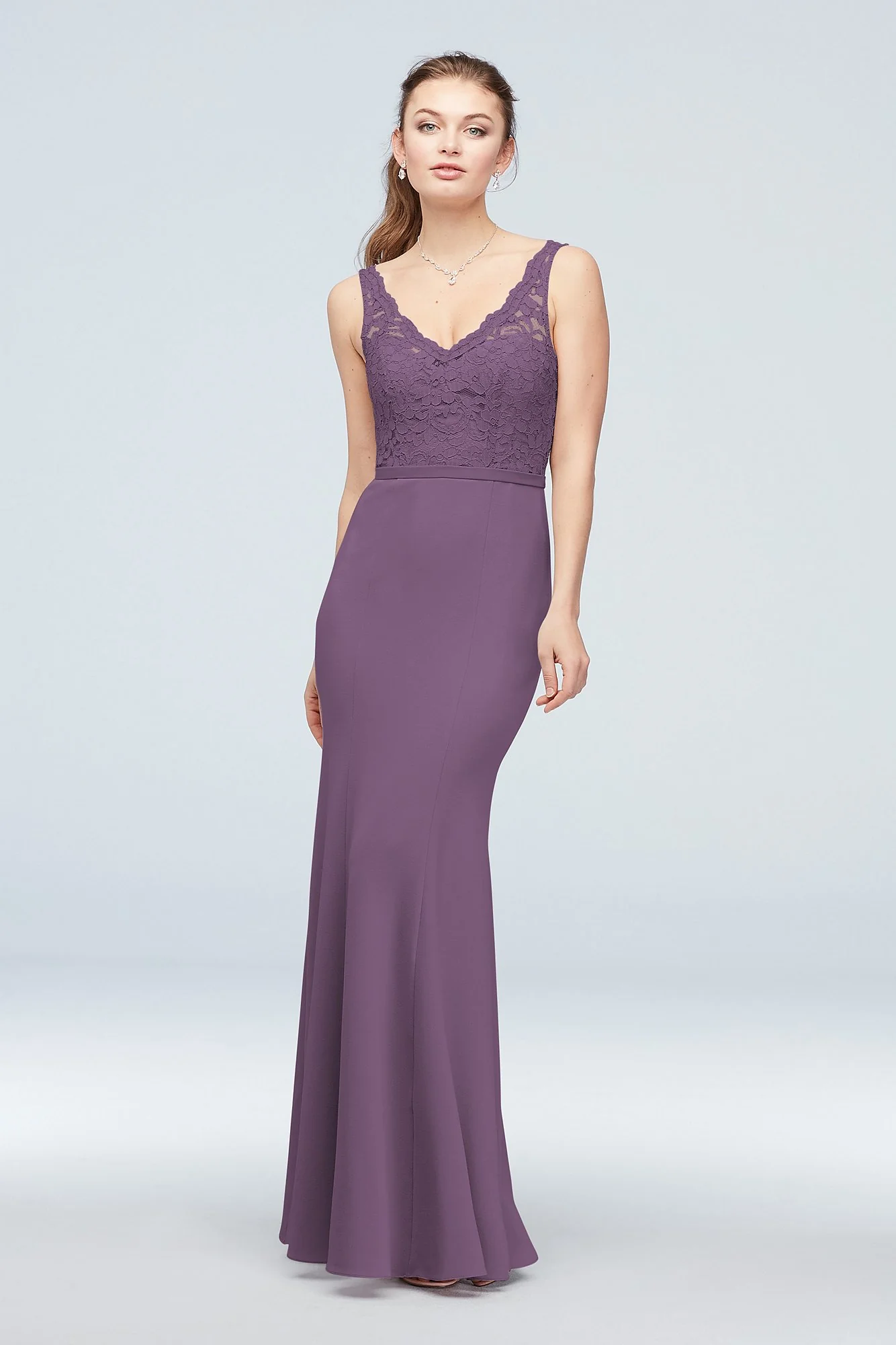 Lace and Stretch Crepe V-Neck Bridesmaid Dress - Image 41