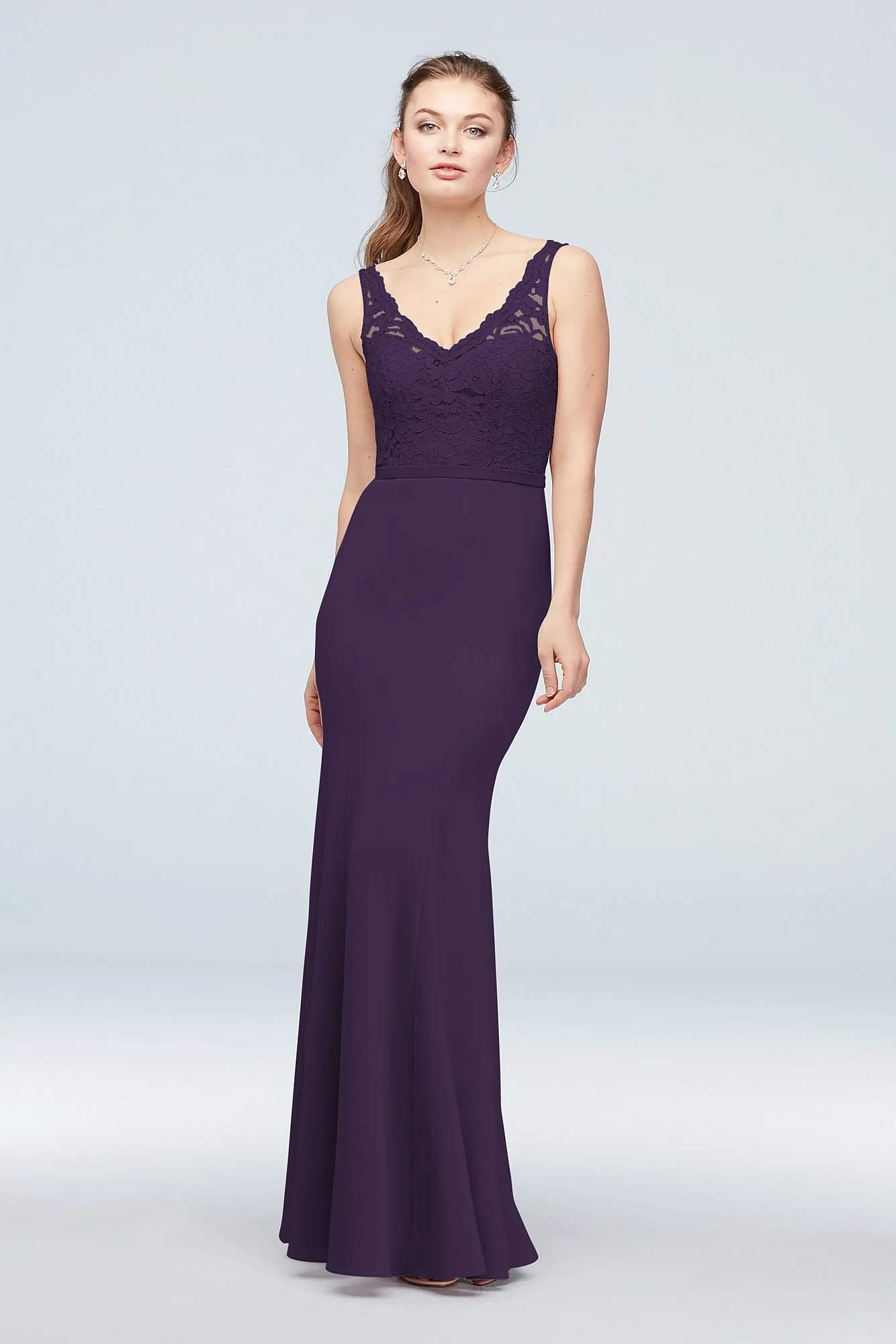 Lace and Stretch Crepe V-Neck Bridesmaid Dress - Image 42