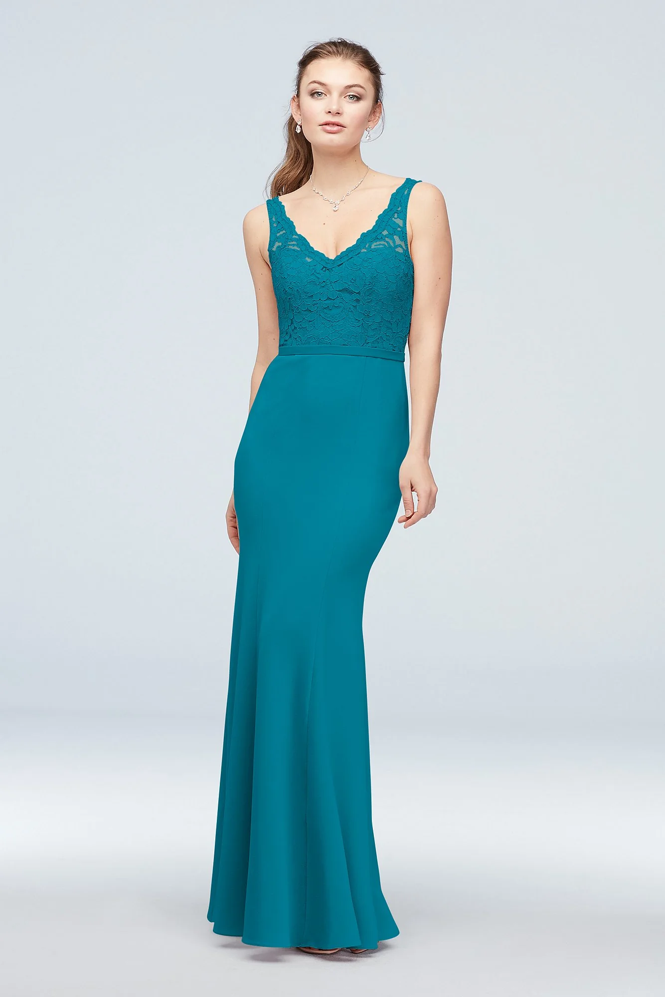 Lace and Stretch Crepe V-Neck Bridesmaid Dress - Image 48