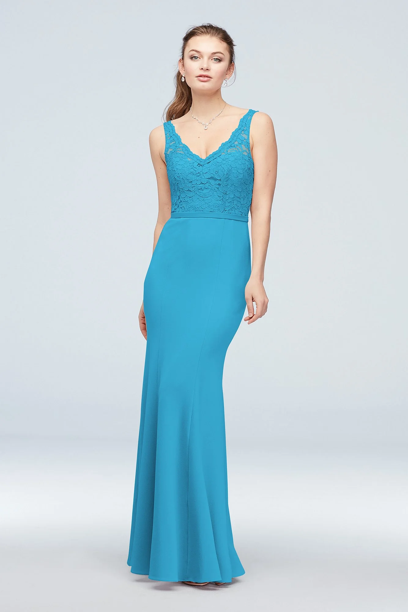 Lace and Stretch Crepe V-Neck Bridesmaid Dress - Image 49