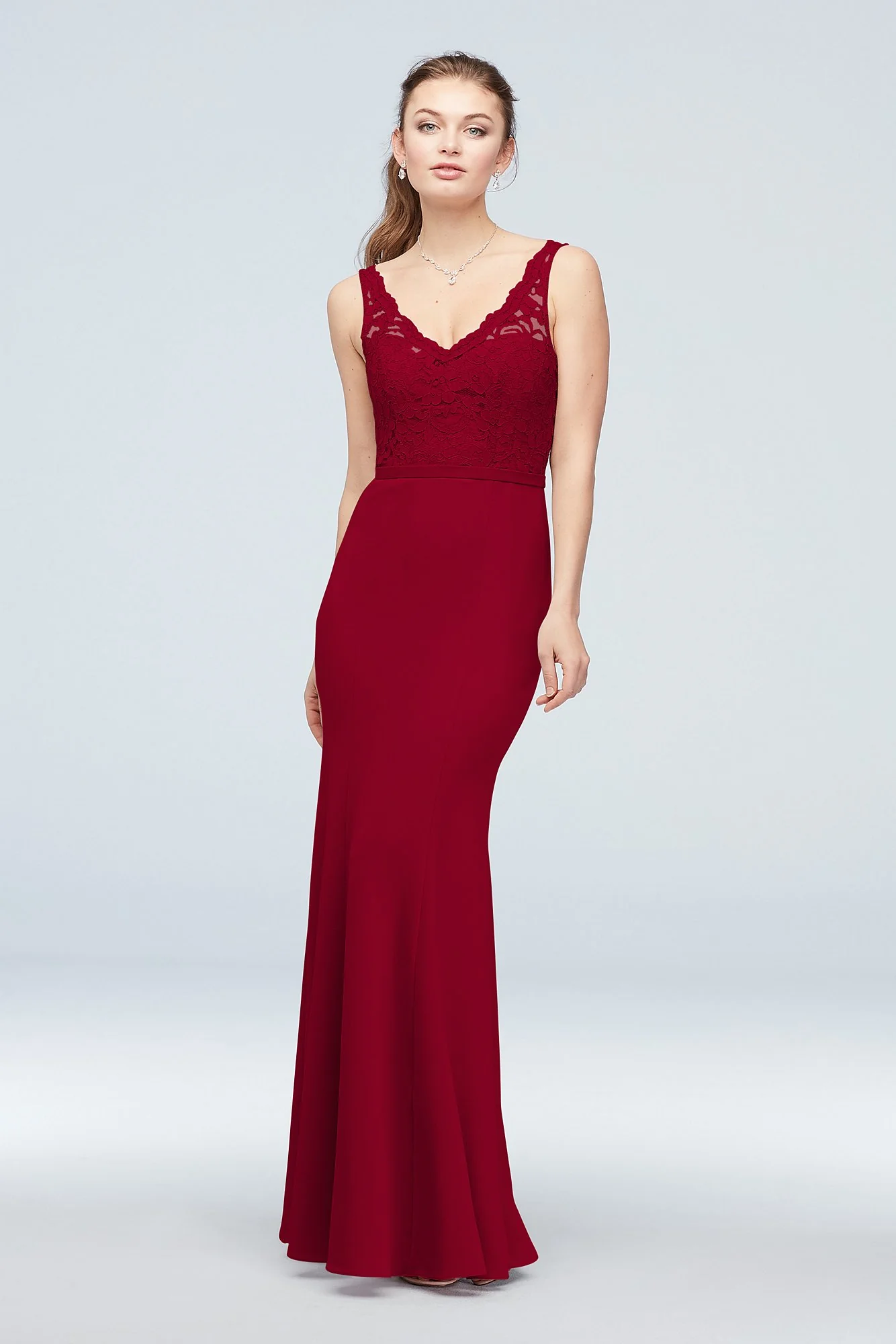 Lace and Stretch Crepe V-Neck Bridesmaid Dress - Image 53