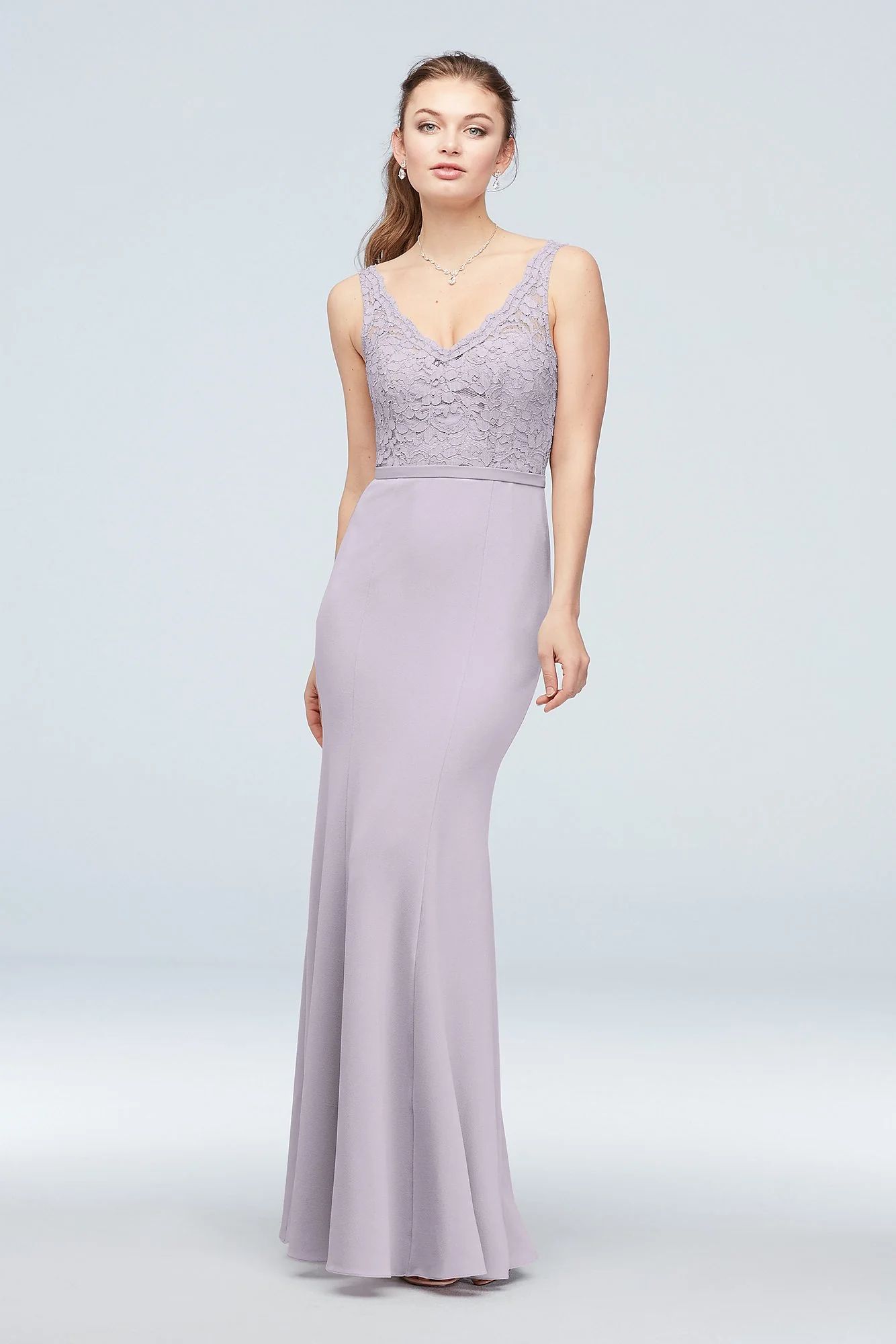 Lace and Stretch Crepe V-Neck Bridesmaid Dress - Image 55