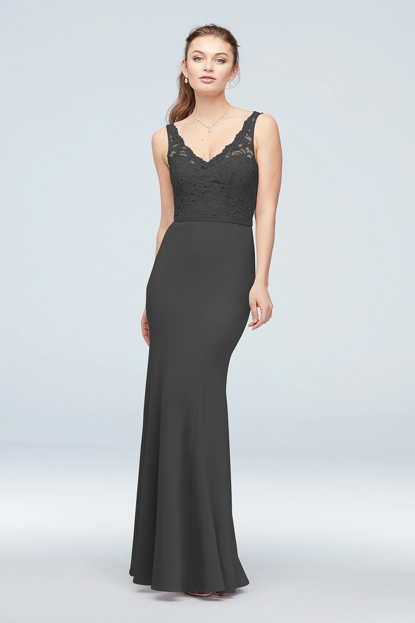 Lace and Stretch Crepe V-Neck Bridesmaid Dress - Image 61