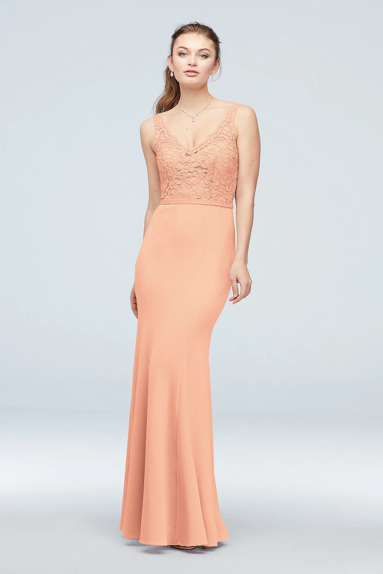Lace and Stretch Crepe V-Neck Bridesmaid Dress - Image 63