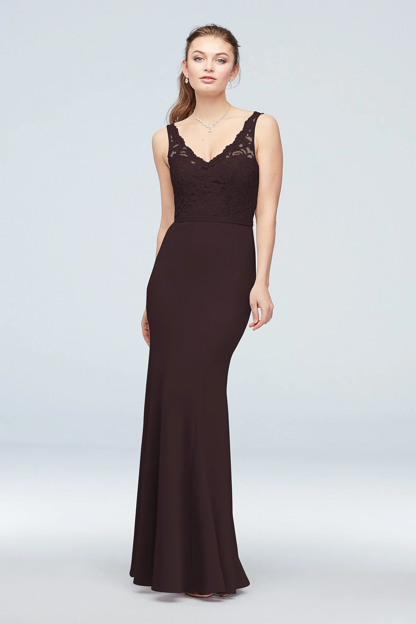 Lace and Stretch Crepe V-Neck Bridesmaid Dress - Image 64