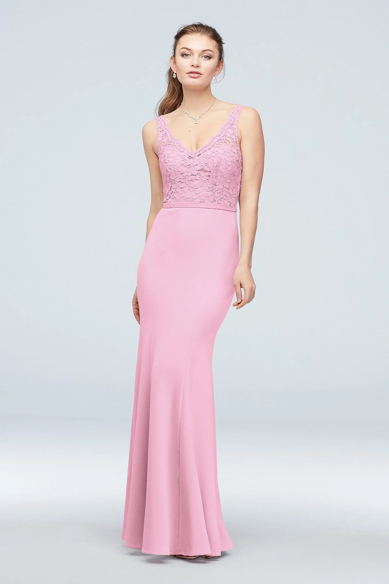 Lace and Stretch Crepe V-Neck Bridesmaid Dress - Image 65