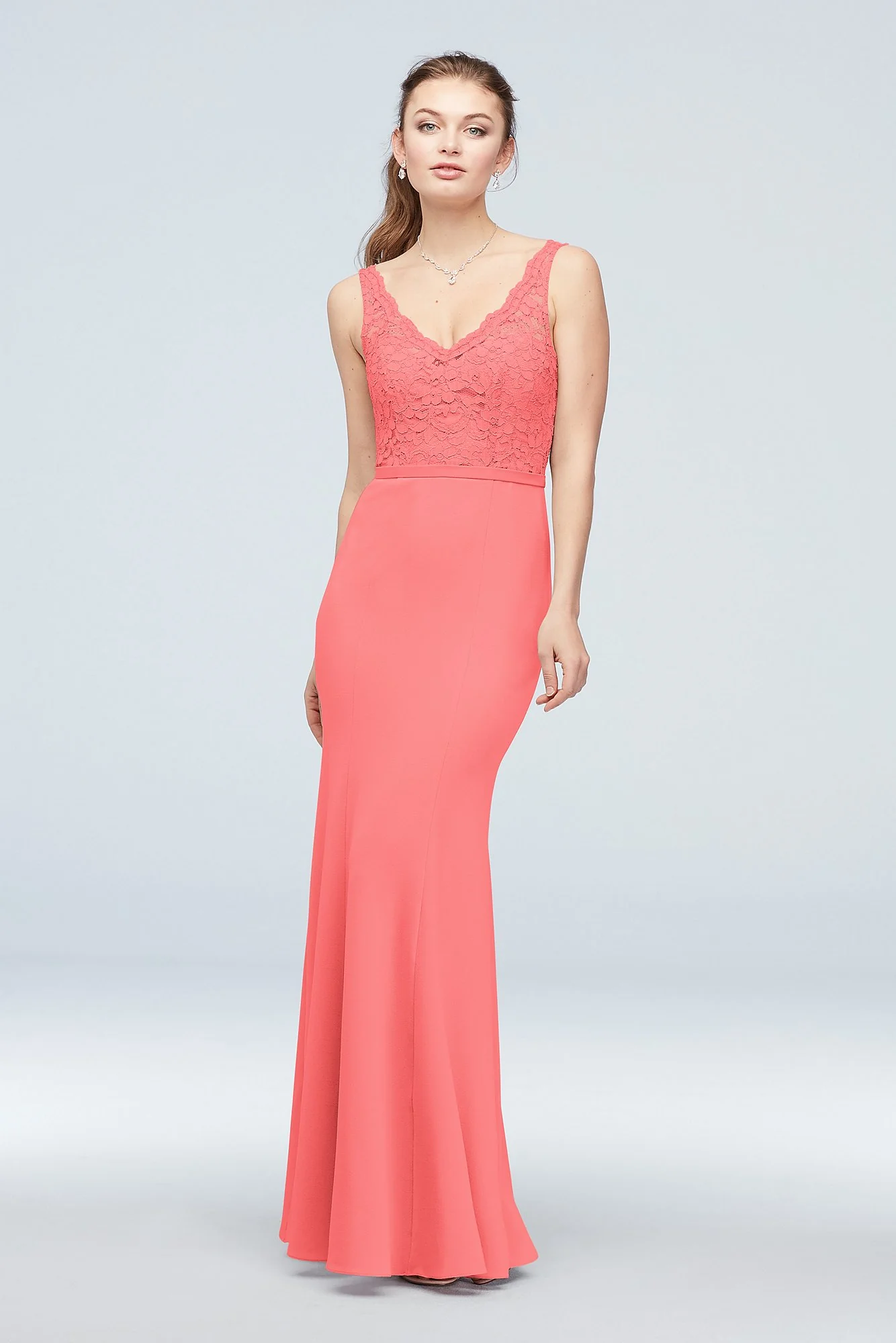 Lace and Stretch Crepe V-Neck Bridesmaid Dress - Image 66