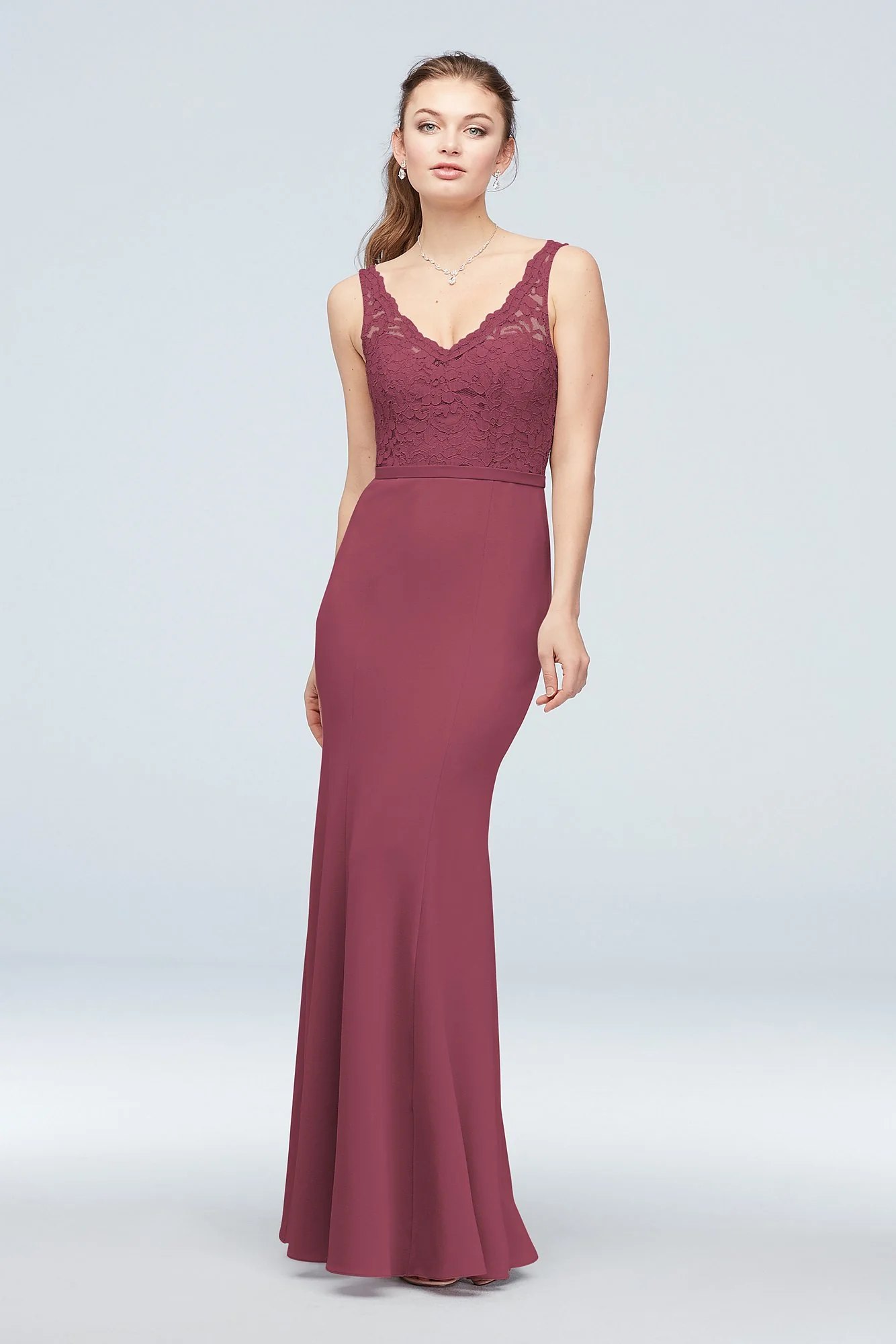 Lace and Stretch Crepe V-Neck Bridesmaid Dress - Image 73