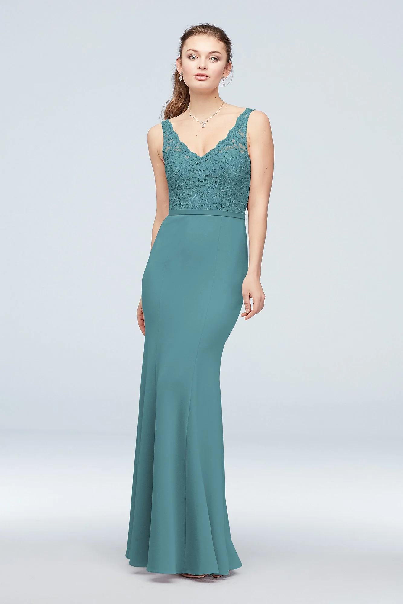 Lace and Stretch Crepe V-Neck Bridesmaid Dress - Image 75